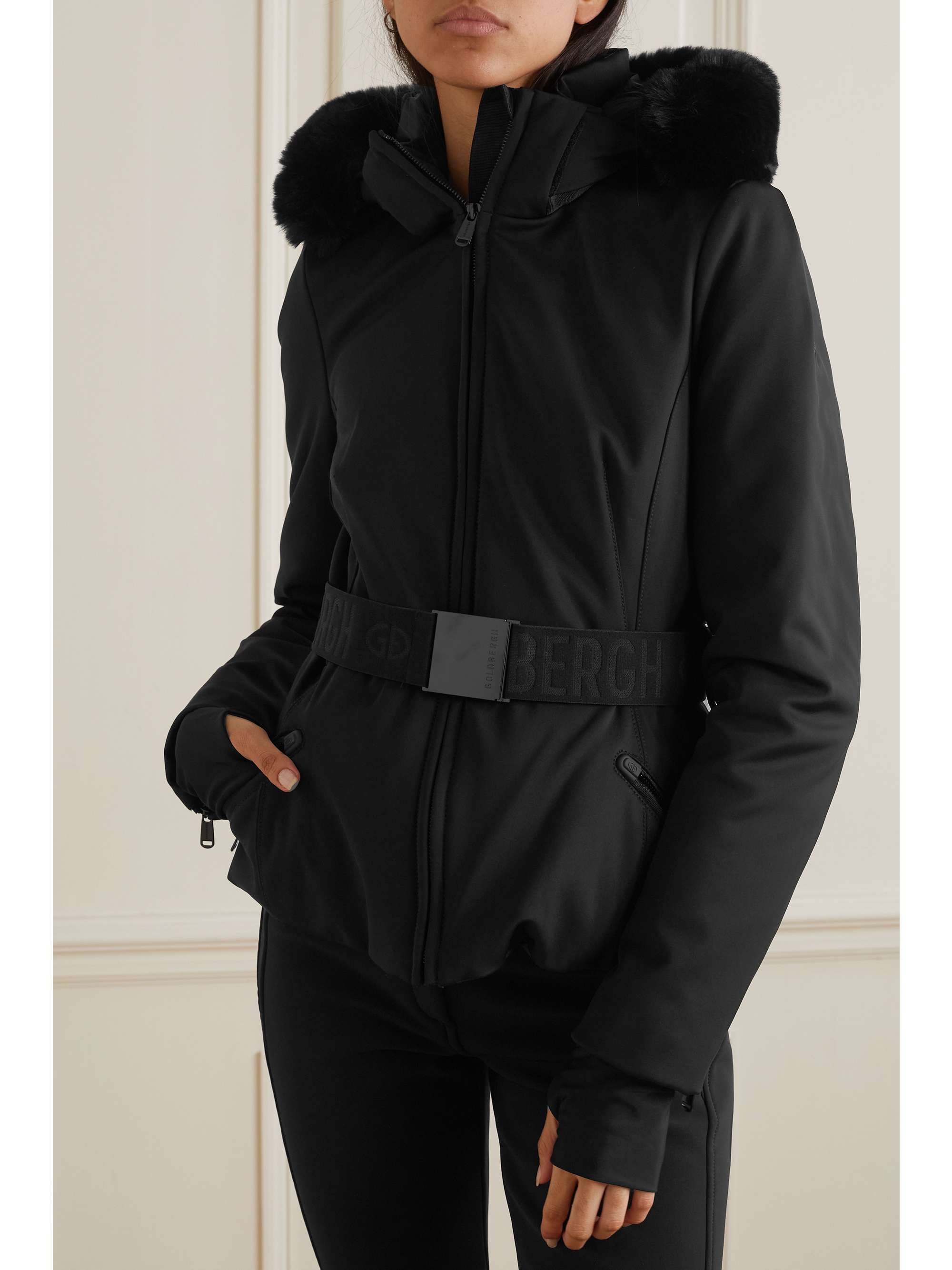 Black Hida hooded belted faux fur-trimmed down ski jacket | GOLDBERGH ...