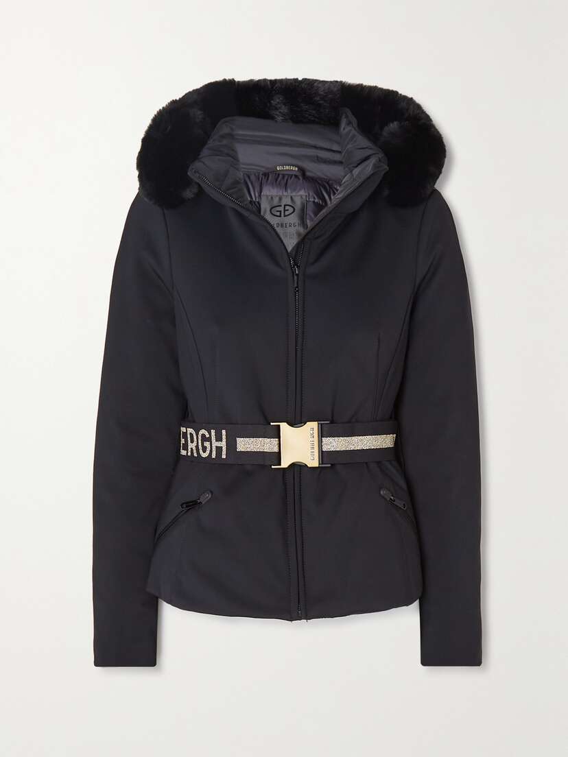 Goldbergh Hida Hooded Belted Faux Fur-trimmed Down Ski Jacket