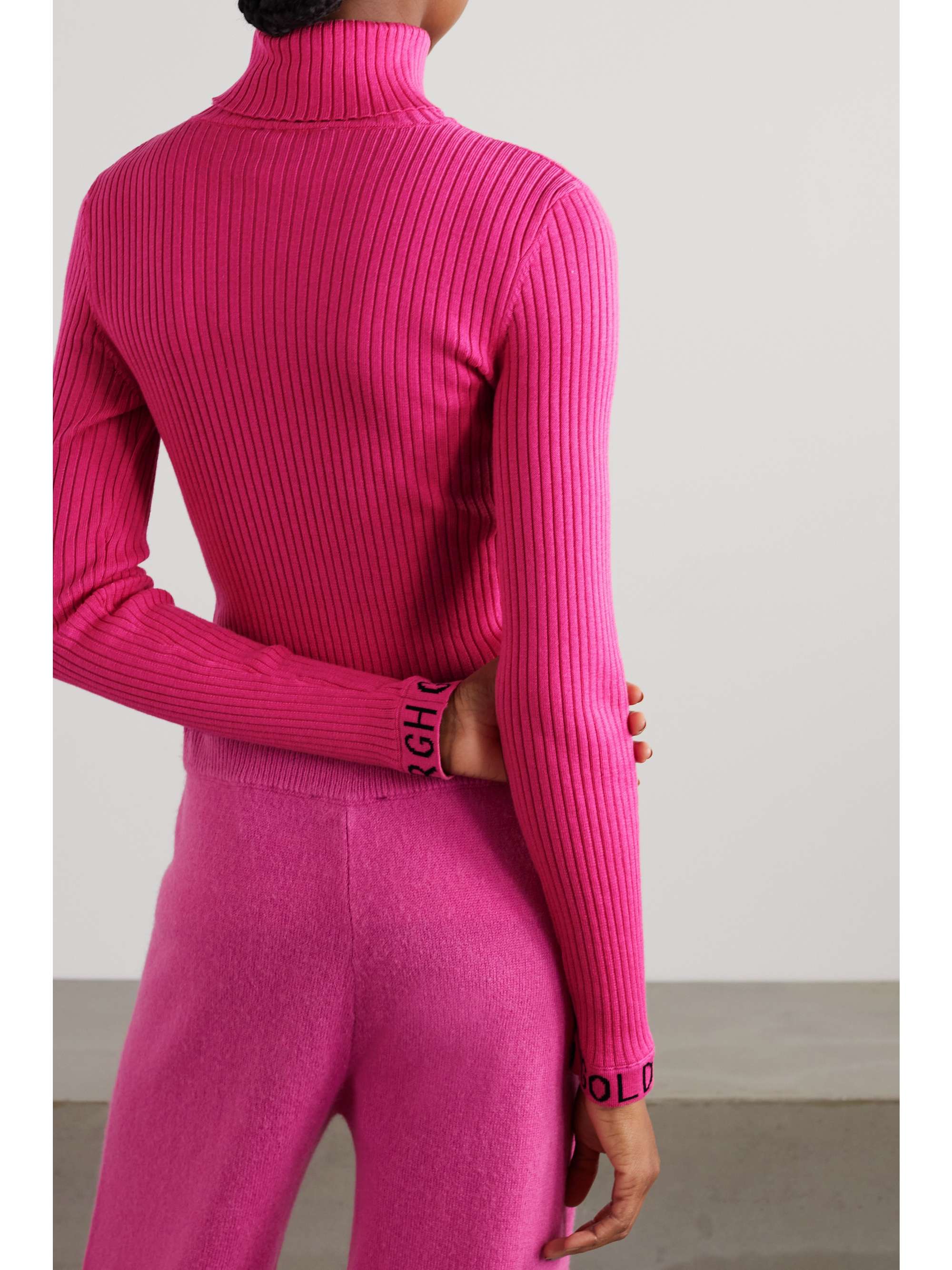 GOLDBERGH Mira intarsia ribbed-knit turtleneck top
