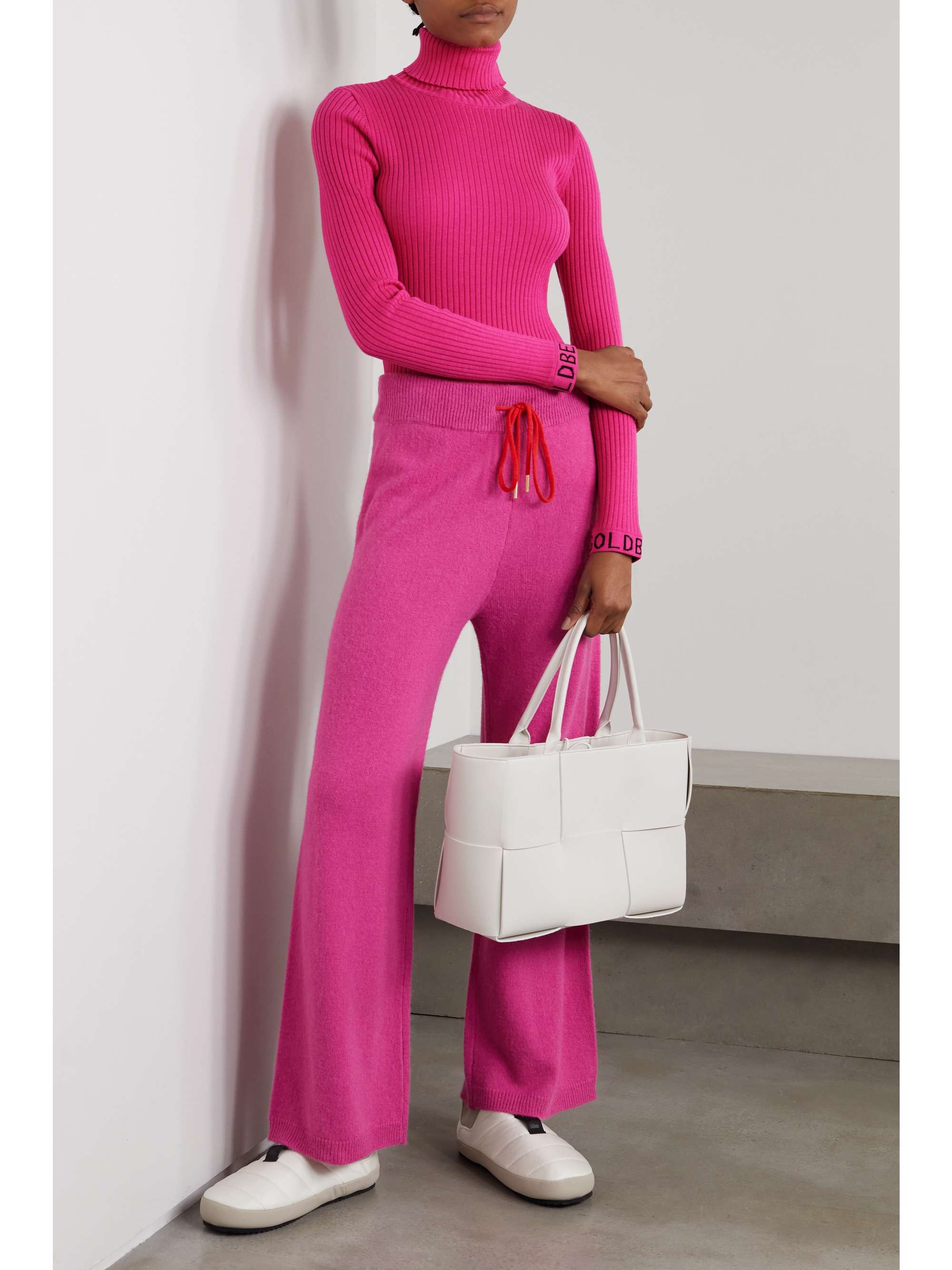 GOLDBERGH Mira intarsia ribbed-knit turtleneck top