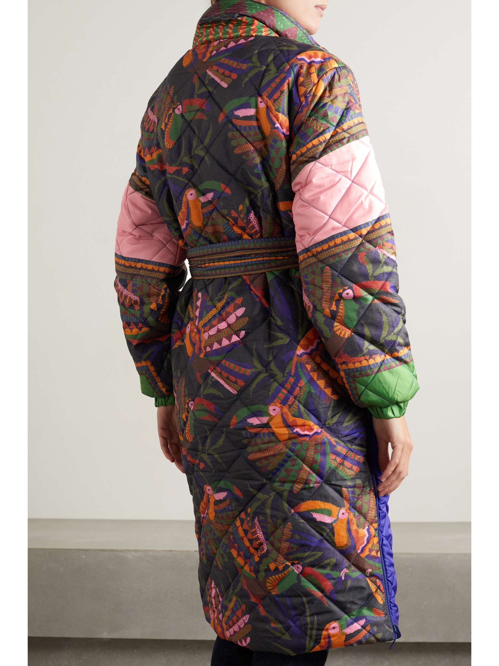 Black Reversible padded quilted printed shell coat FARM RIO NETA