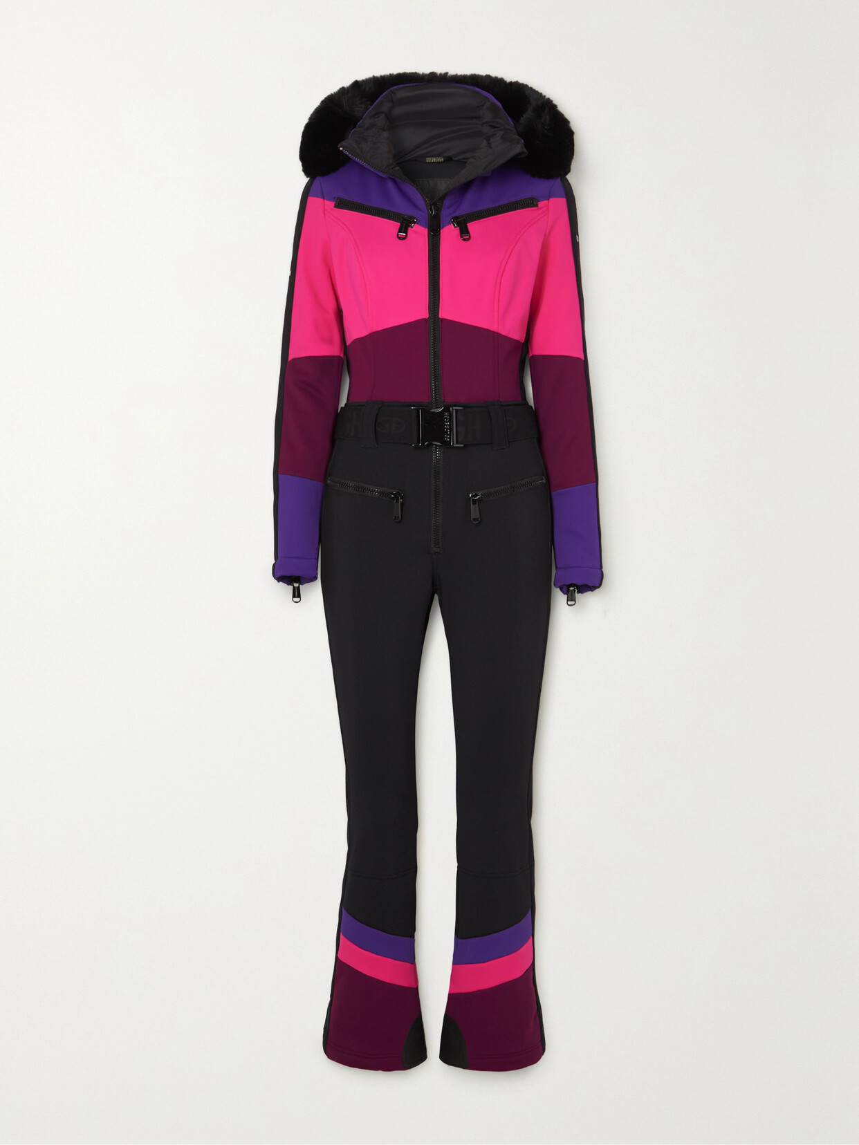 Goldbergh - Pearl Hooded Faux Fur-trimmed Color-block Ski Suit - Purple