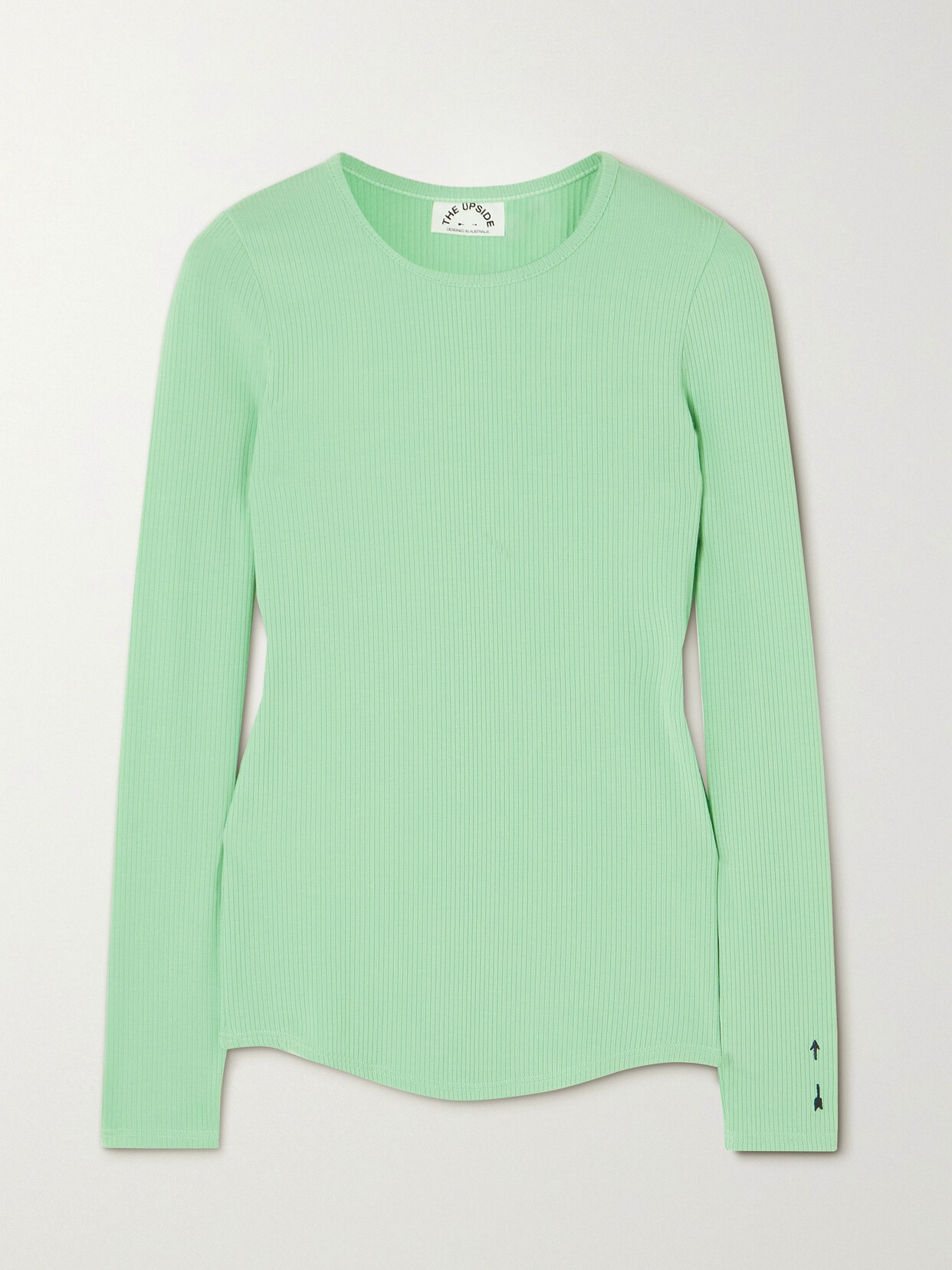 The Upside Solstice Giselle Logo-embroidered Ribbed Stretch-modal Top In Green