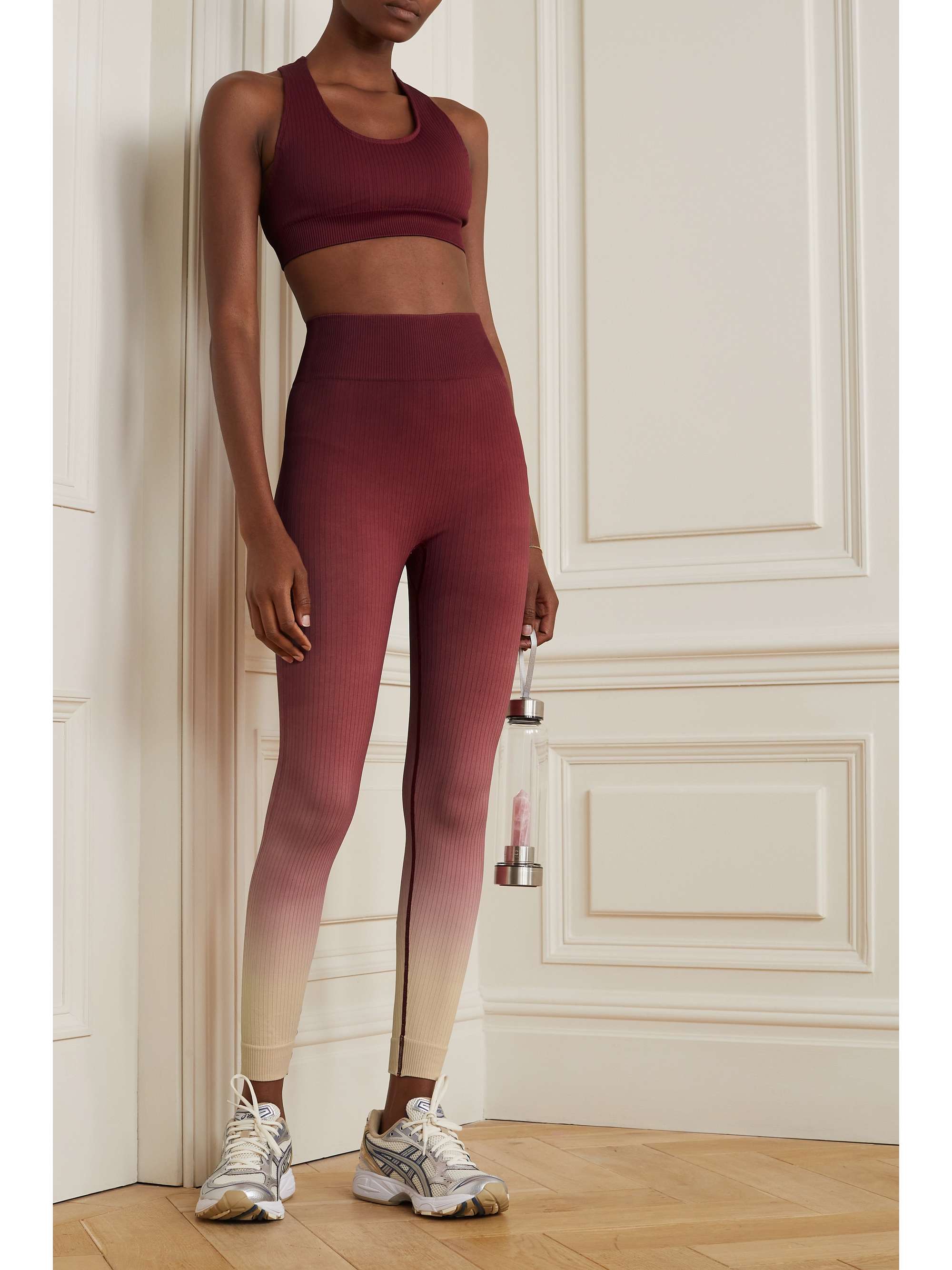 THE UPSIDE Ombré ribbed stretch recycled-knit 7/8 leggings