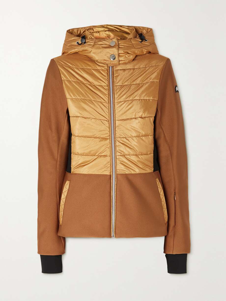 Mia hooded shell and metallic padded ripstop ski jacket