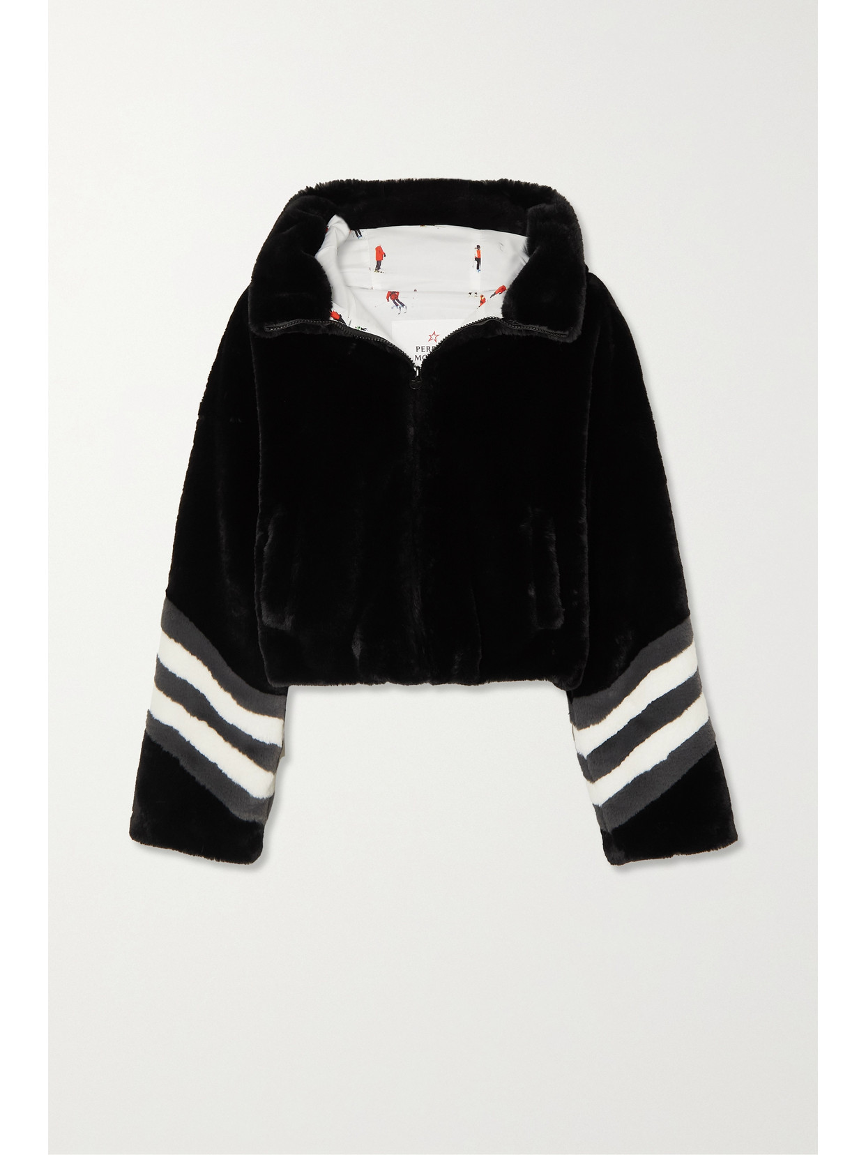 Perfect Moment - Noelle Hooded Striped Faux Fur Jacket - Black