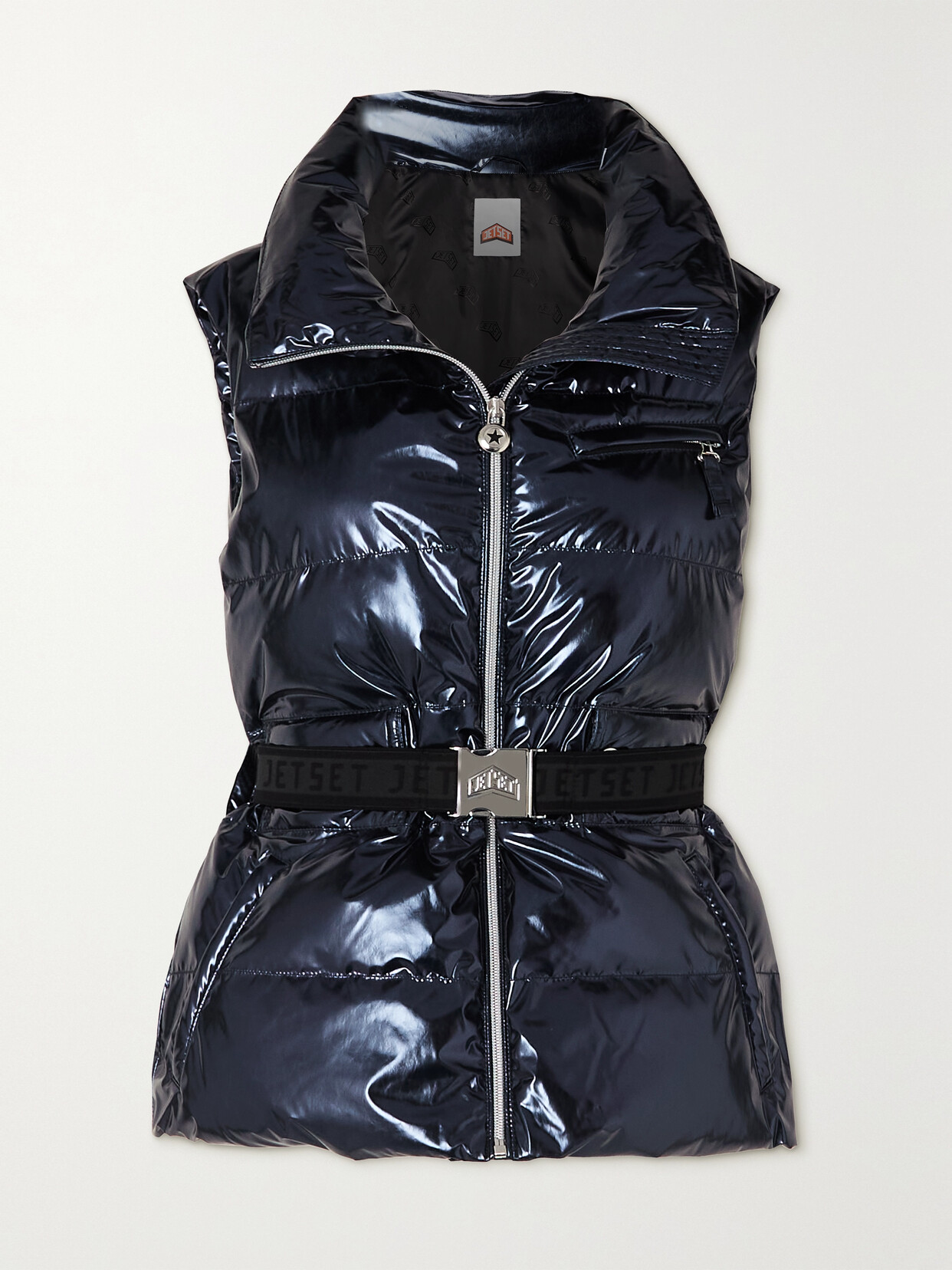 JETSET - Clara Belted Quilted Padded Metallic Ski Vest - Blue