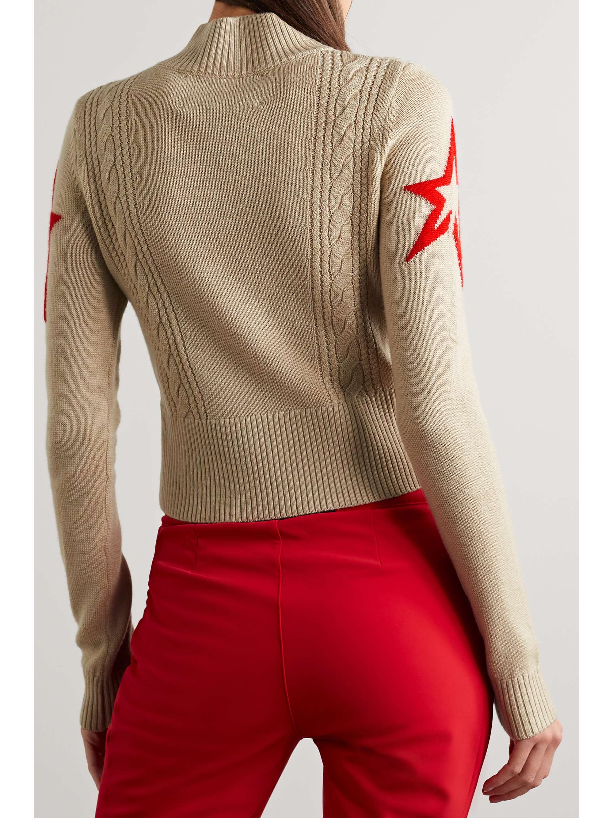 PERFECT MOMENT Pullover aus Merinowolle mit Details in Zopfstrick und Intarsienmotiv