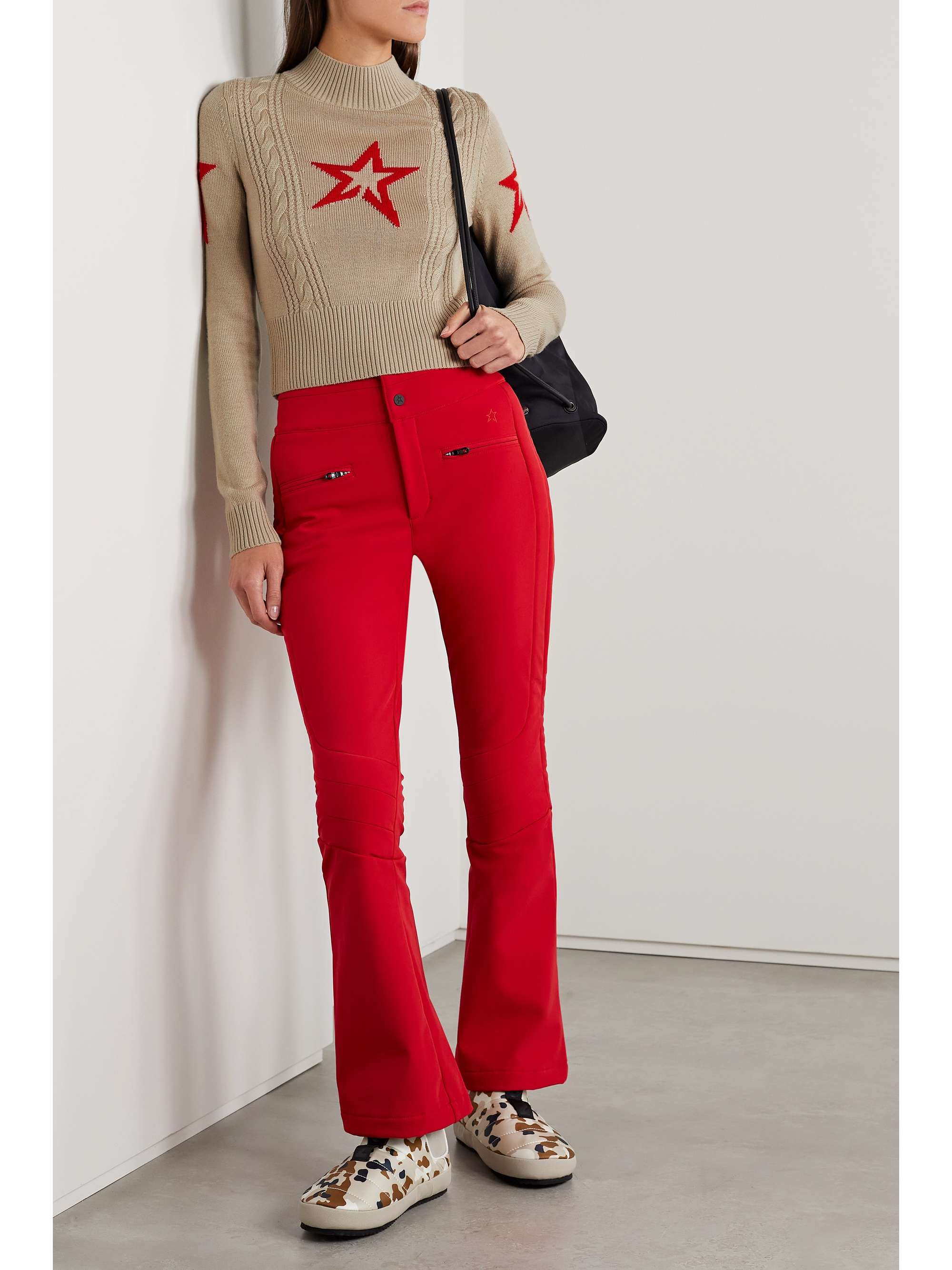 PERFECT MOMENT Pullover aus Merinowolle mit Details in Zopfstrick und Intarsienmotiv