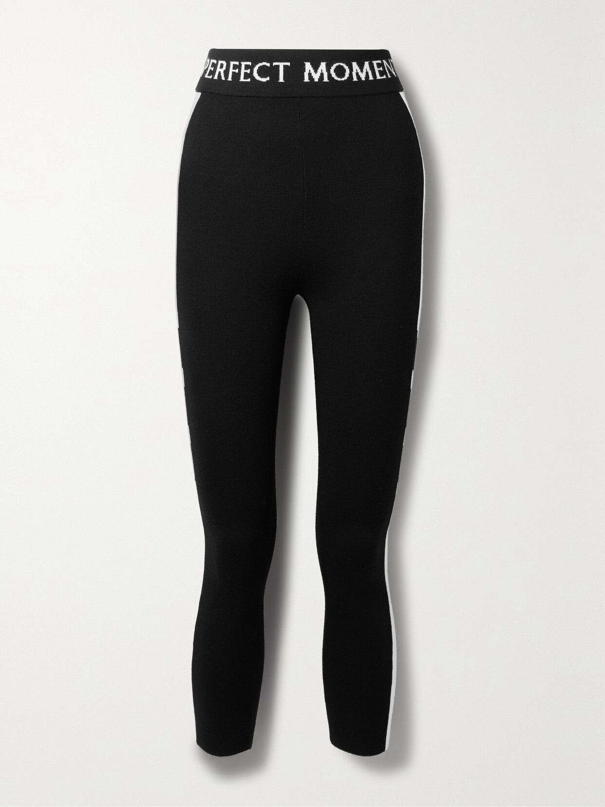 Shop Perfect Moment Mania Striped Intarsia-knit Merino Wool-blend Leggings In Black