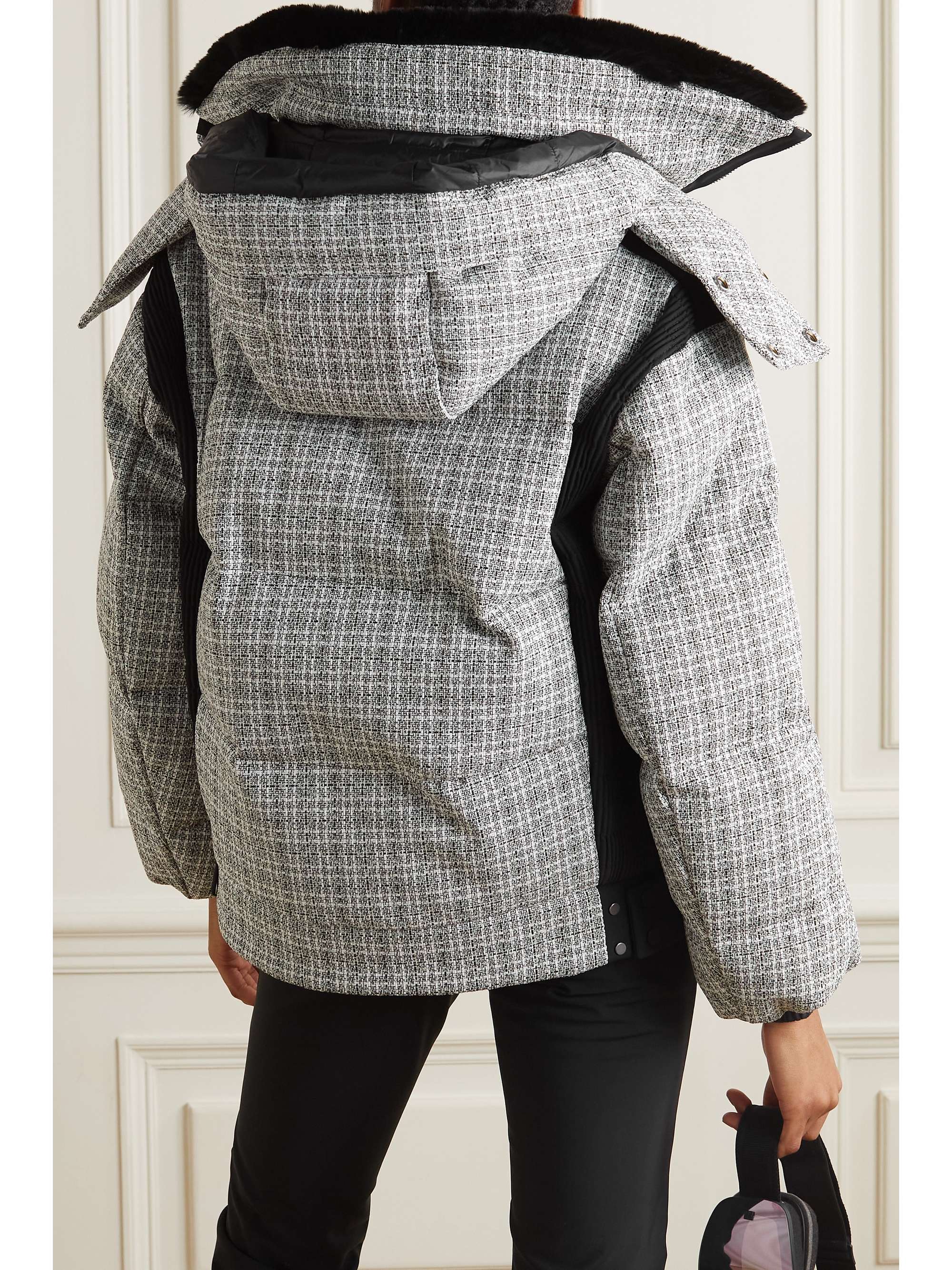 FUSALP Dolores gesteppte Skijacke aus Tweed mit Daunenfüllung, Kapuze und Faux-Fur-Besatz