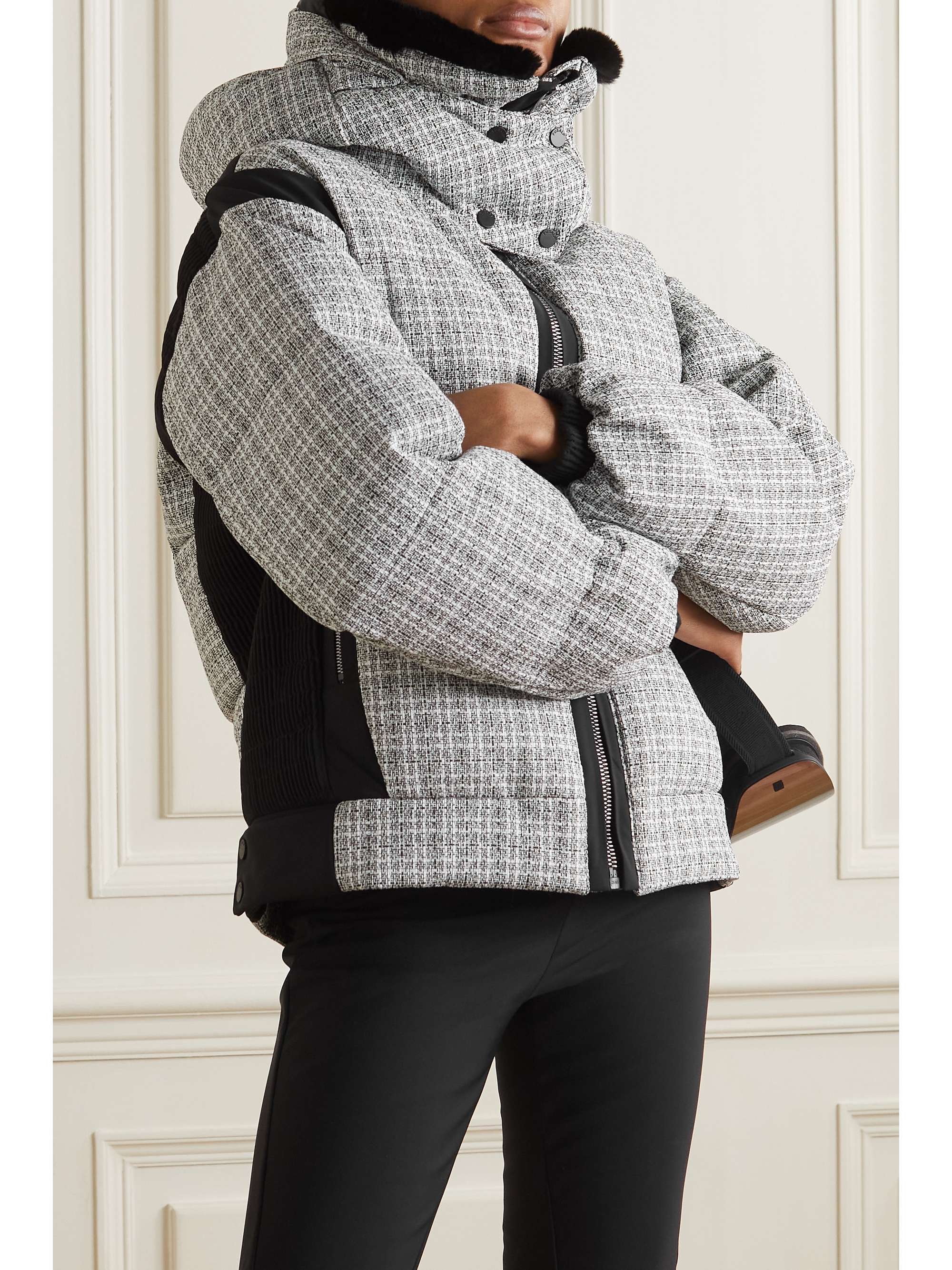 FUSALP Dolores gesteppte Skijacke aus Tweed mit Daunenfüllung, Kapuze und Faux-Fur-Besatz