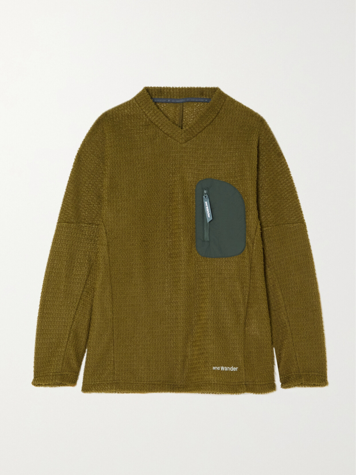 And Wander - Alpha Direct Logo-embroidered Shell-trimmed Waffle-knit Sweatshirt - Green