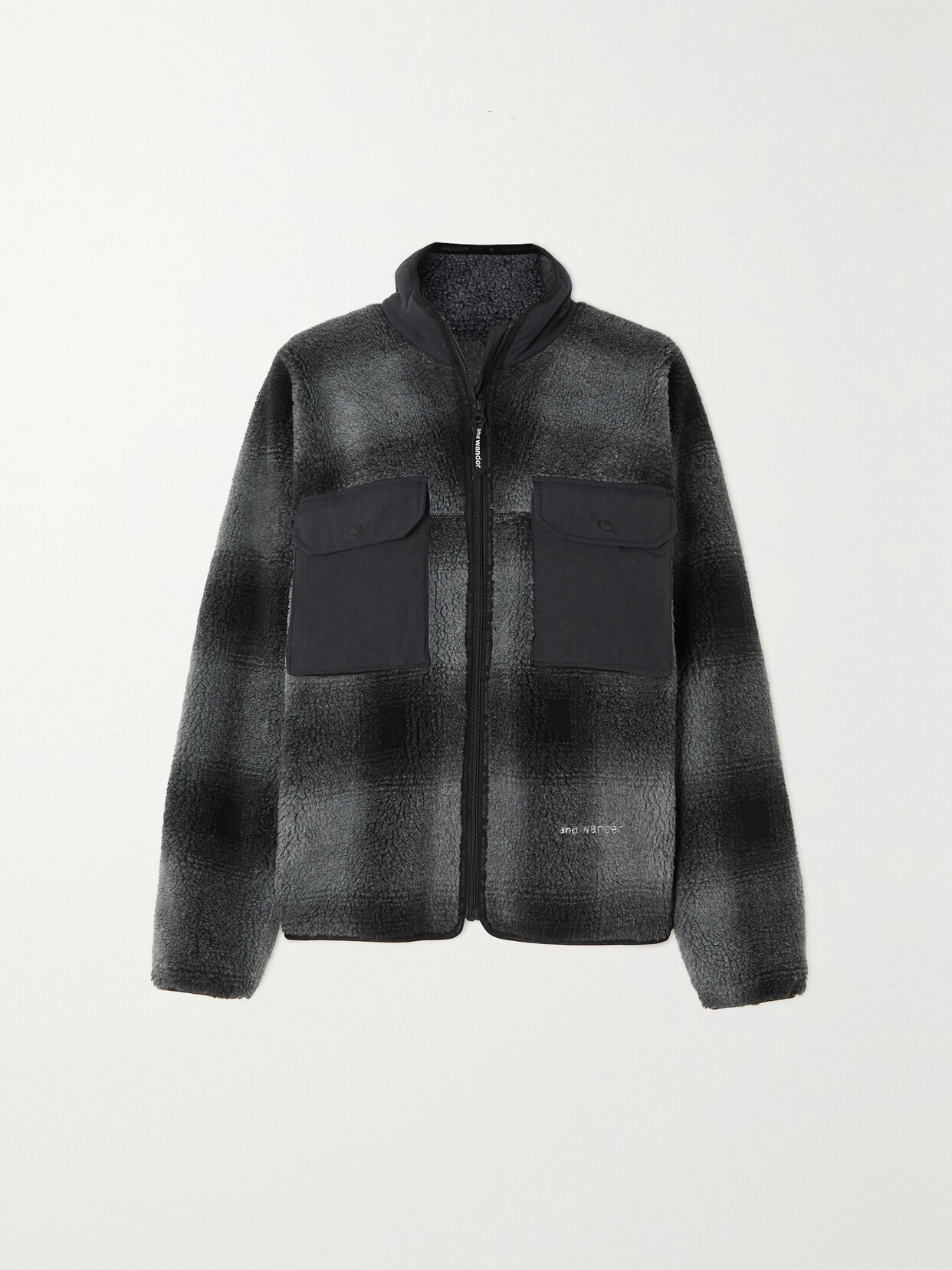 And Wander - Shell-trimmed Checked Fleece Jacket - Green