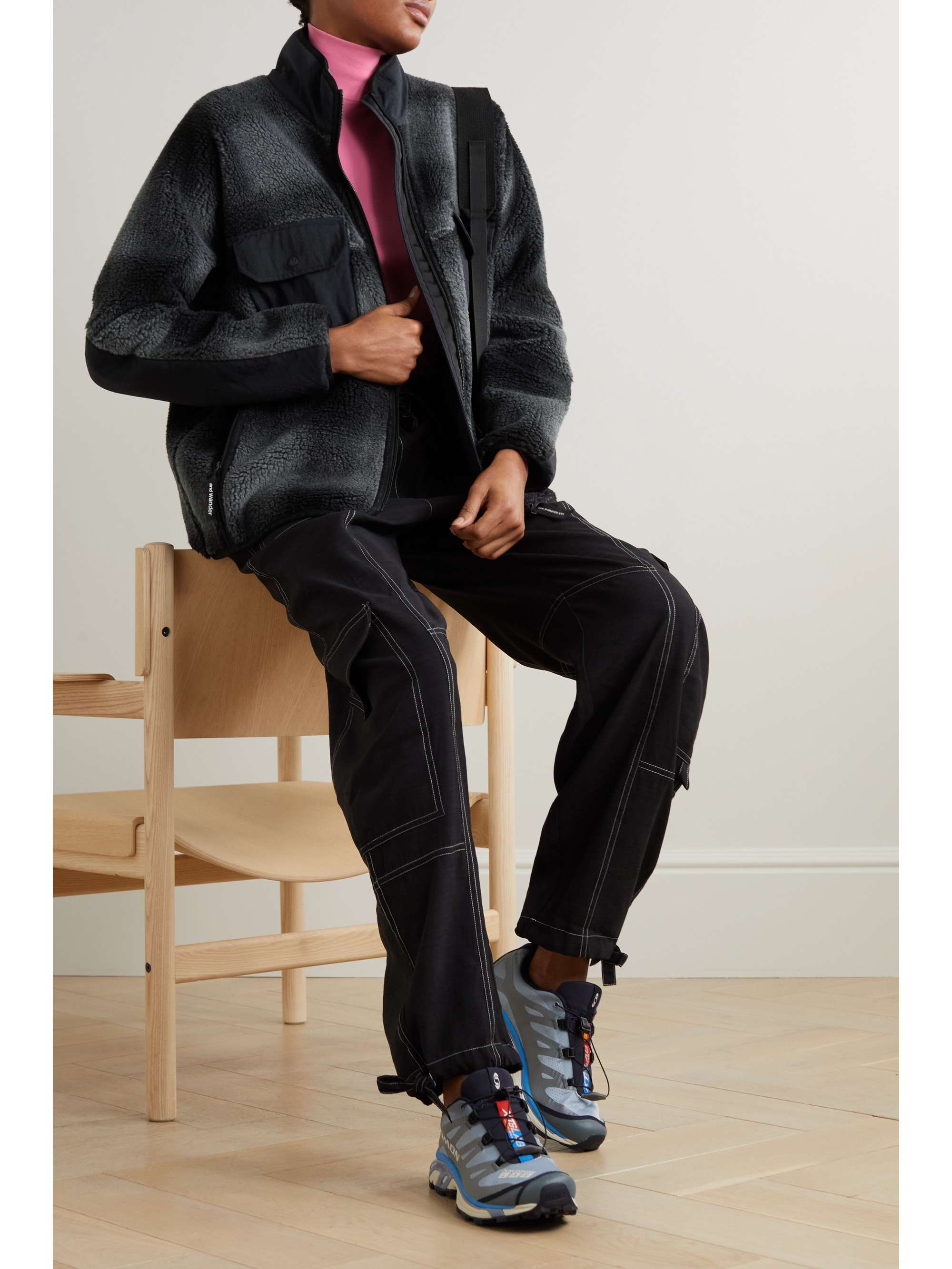 Shell-trimmed checked fleece jacket 
