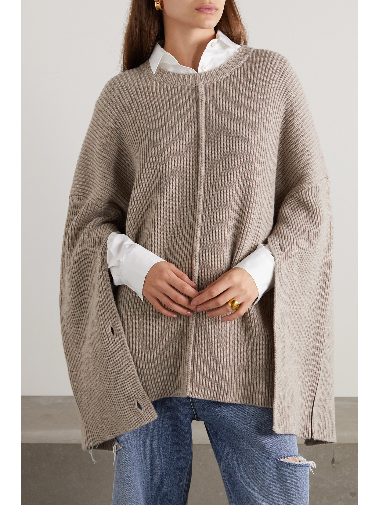 Peter Do Tattoo Ribbed Merino Wool Blend Knit Cape Sweater In Neutrals