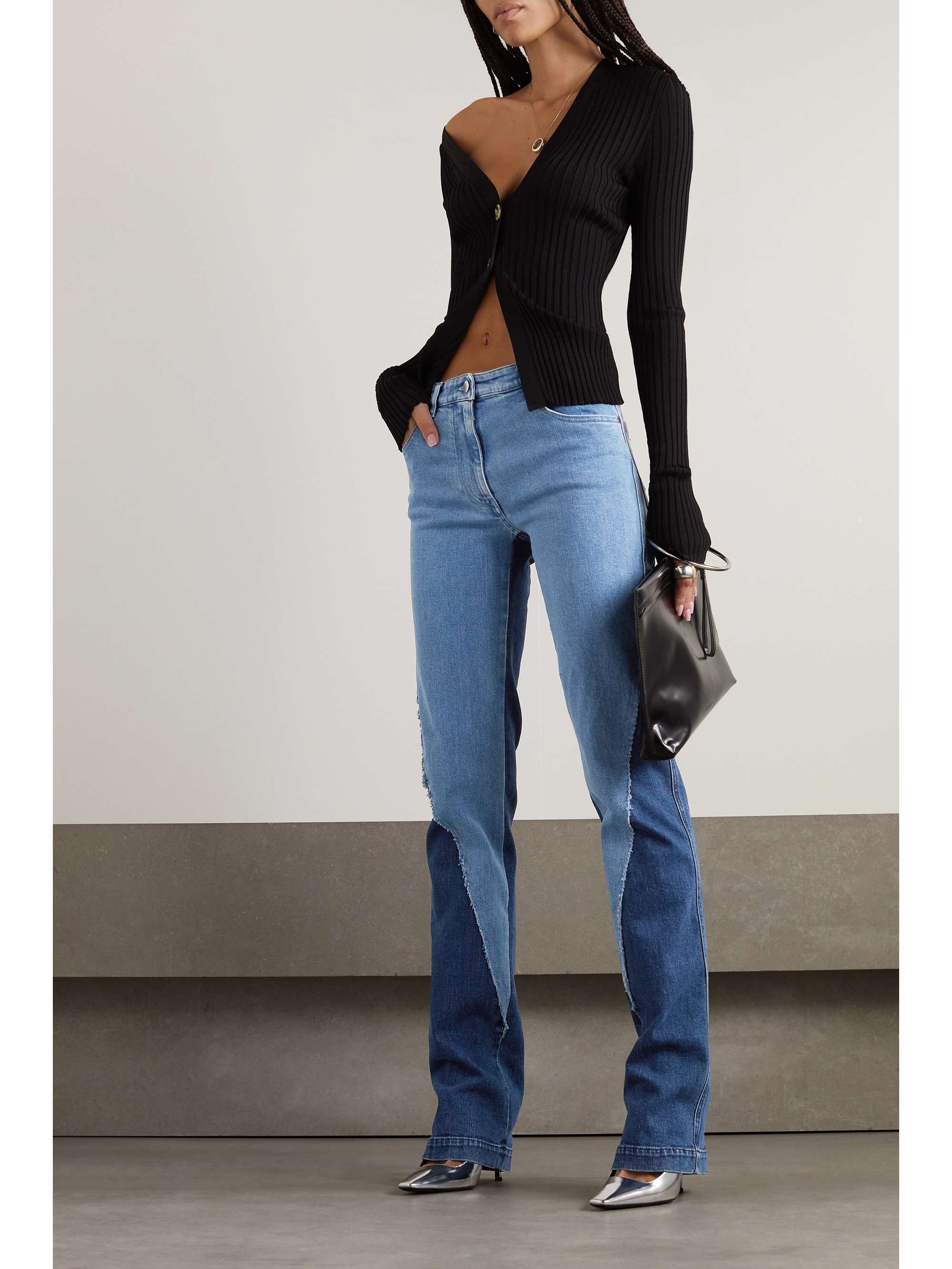 Two-tone high-rise slim-leg jeans