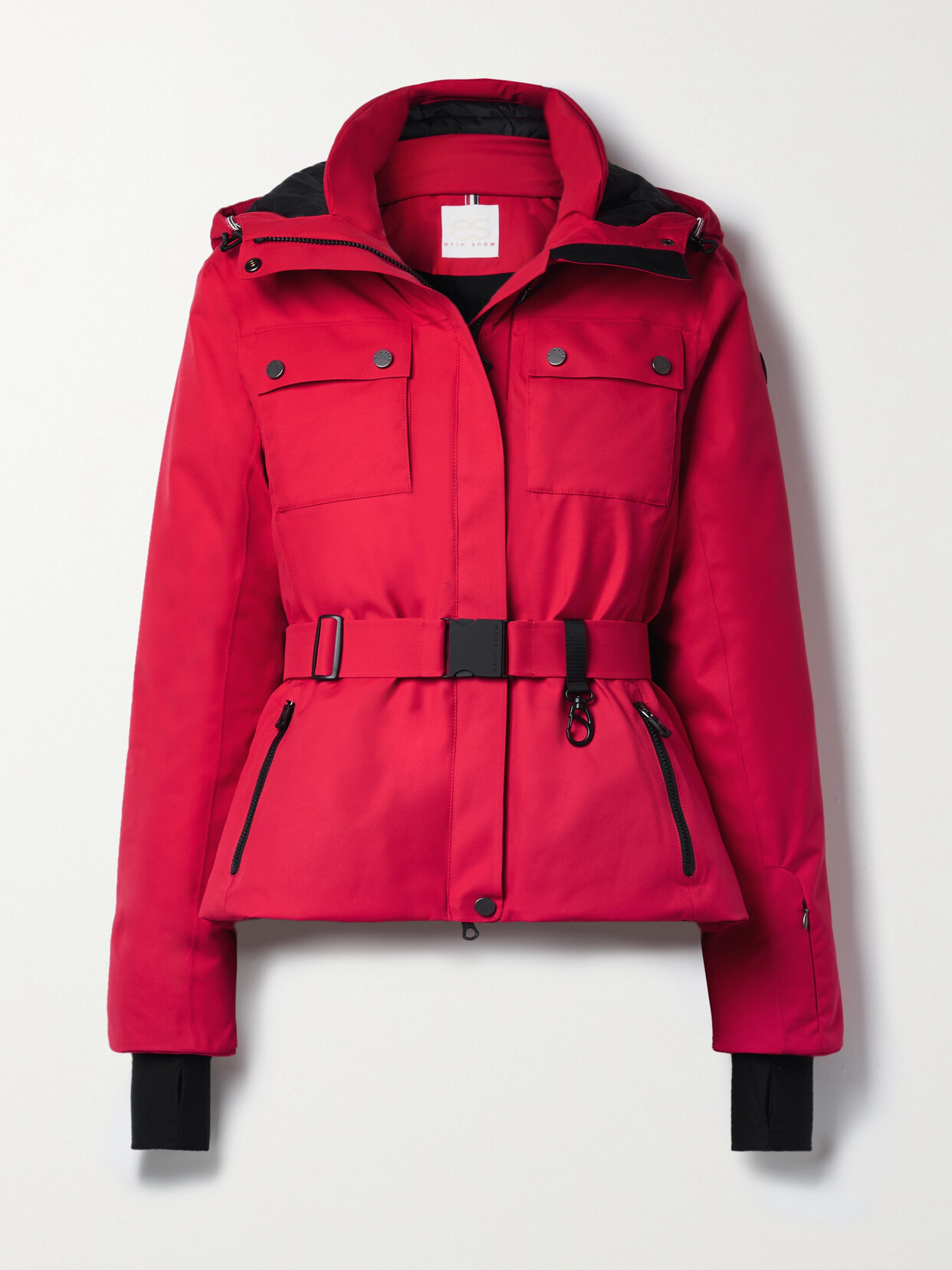 Erin Snow + Net Sustain Diana Hooded Belted Recycled Ski Jacket In Red