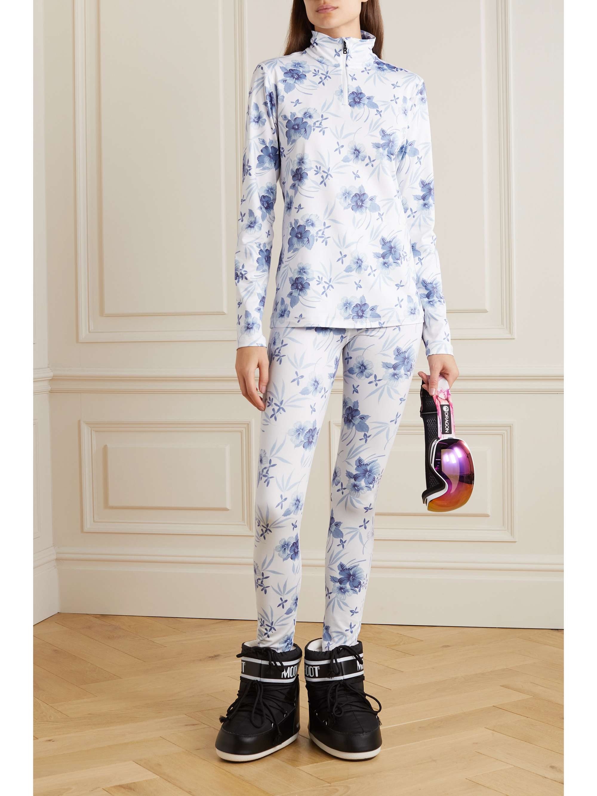 BOGNER FIRE+ICE + LoveShackFancy Ilvy Stehkragenoberteil aus technischem Jersey mit Blumenprint
