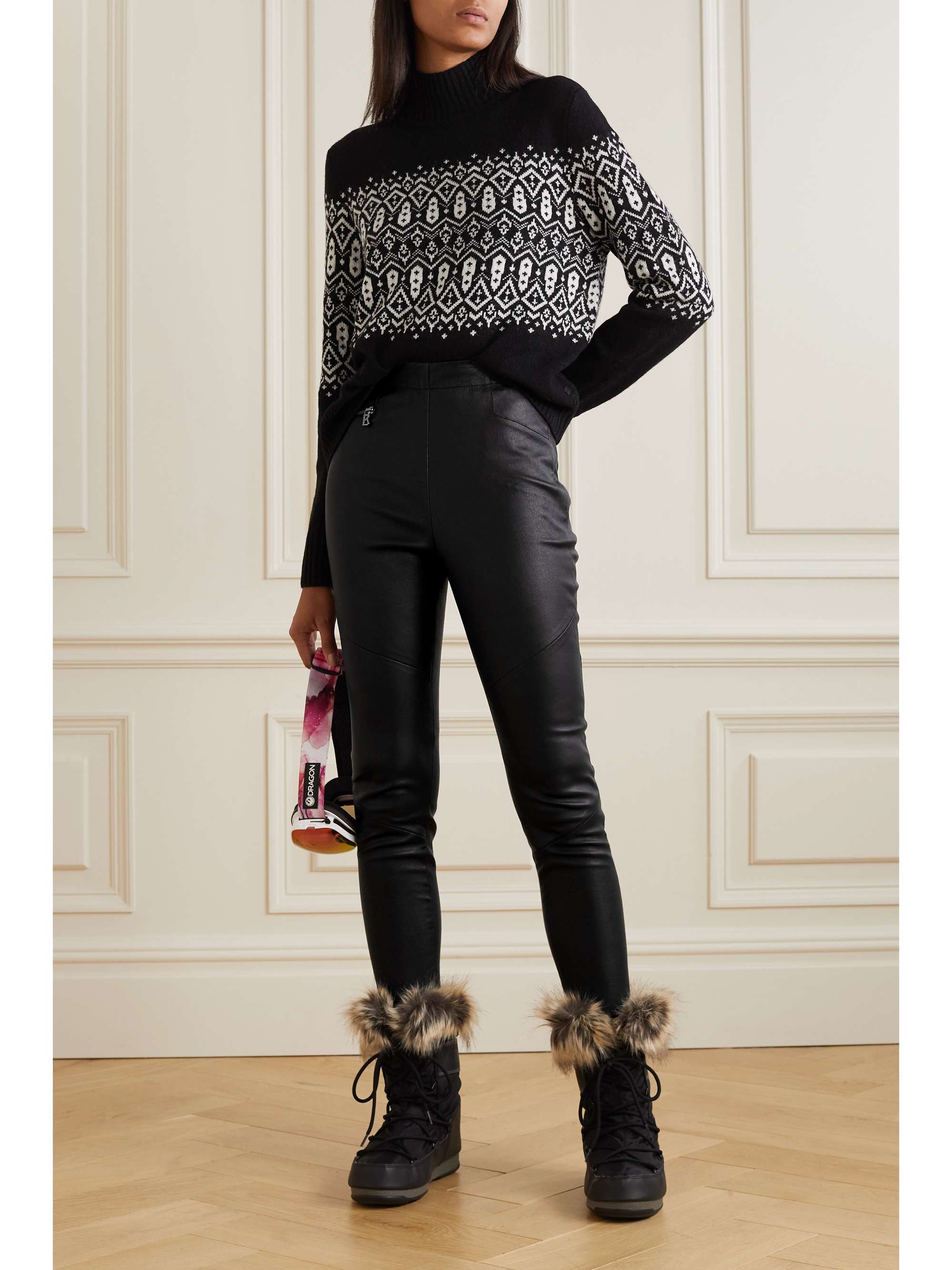 BOGNER Jumi-L paneled leather stirrup ski pants