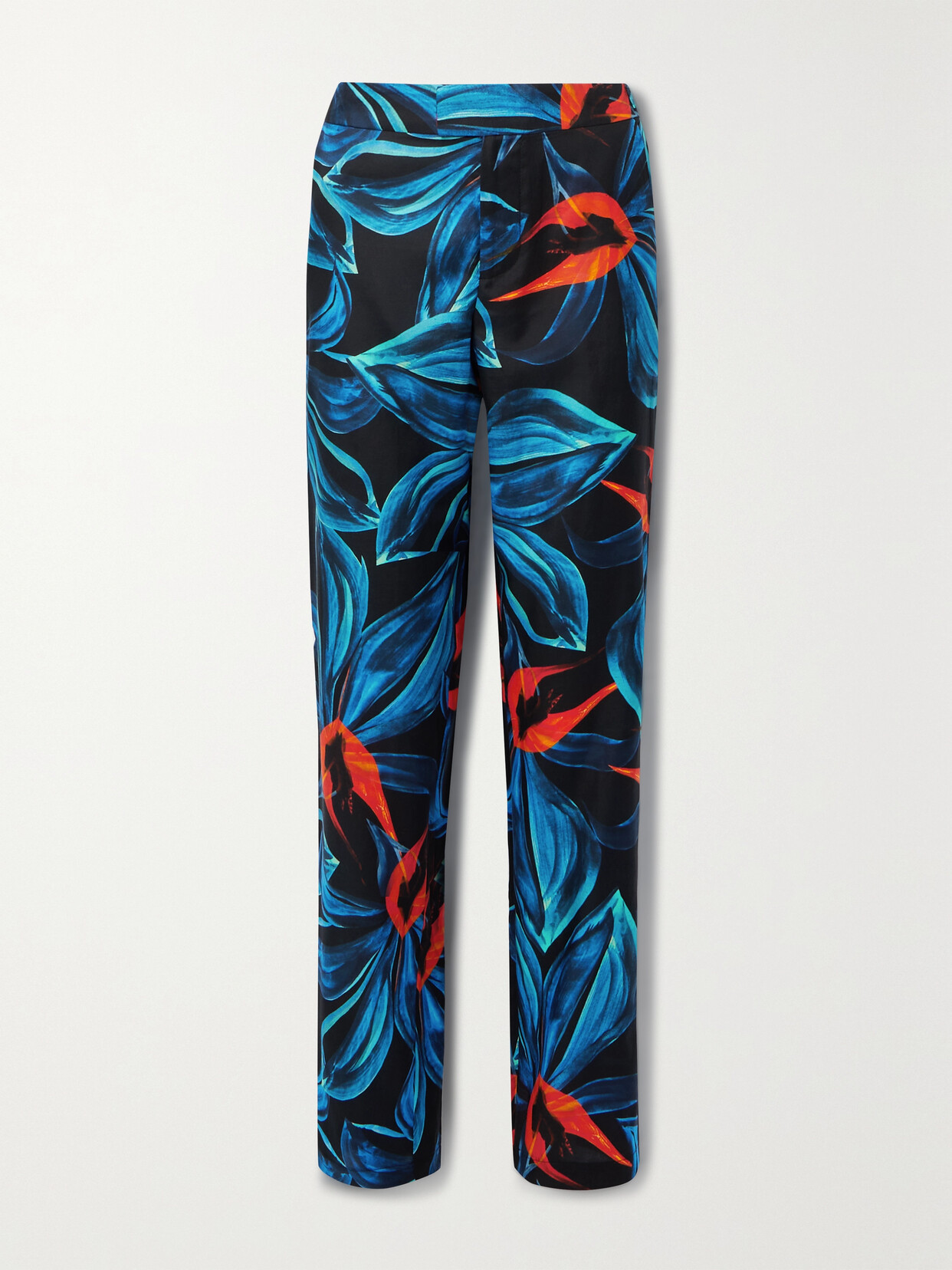 Louisa Ballou Printed Cotton And Silk-blend Twill Straight-leg Pants In Blue