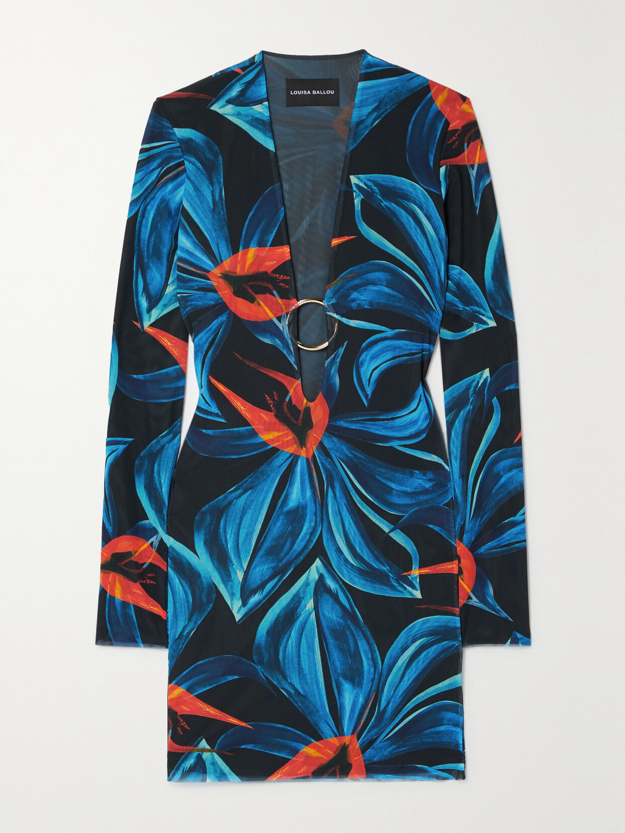 Louisa Ballou Helios Embellished Floral-print Stretch-mesh Mini Dress - Blue