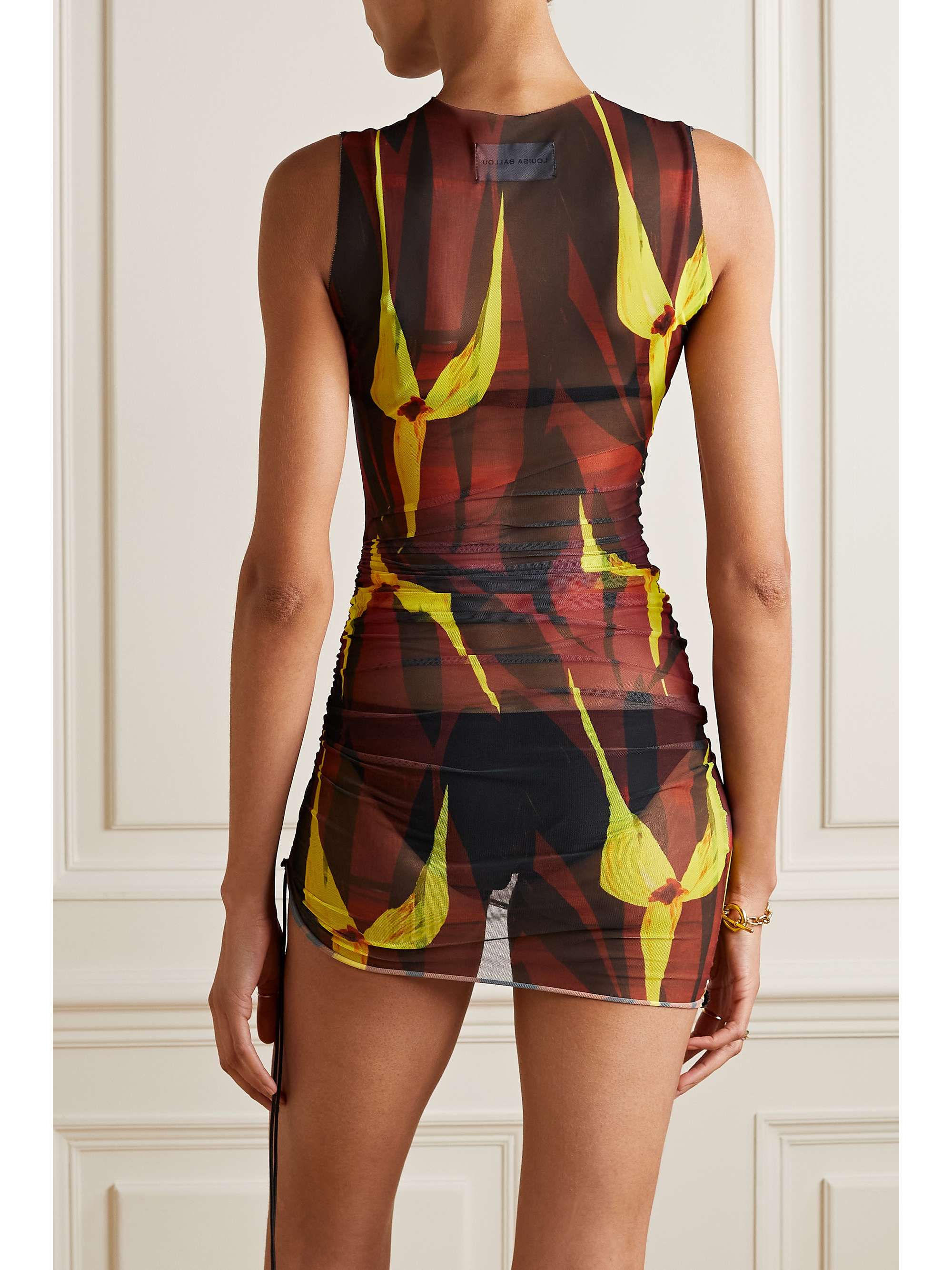 LOUISA BALLOU Heatwave ruched floral-print stretch-mesh mini dress
