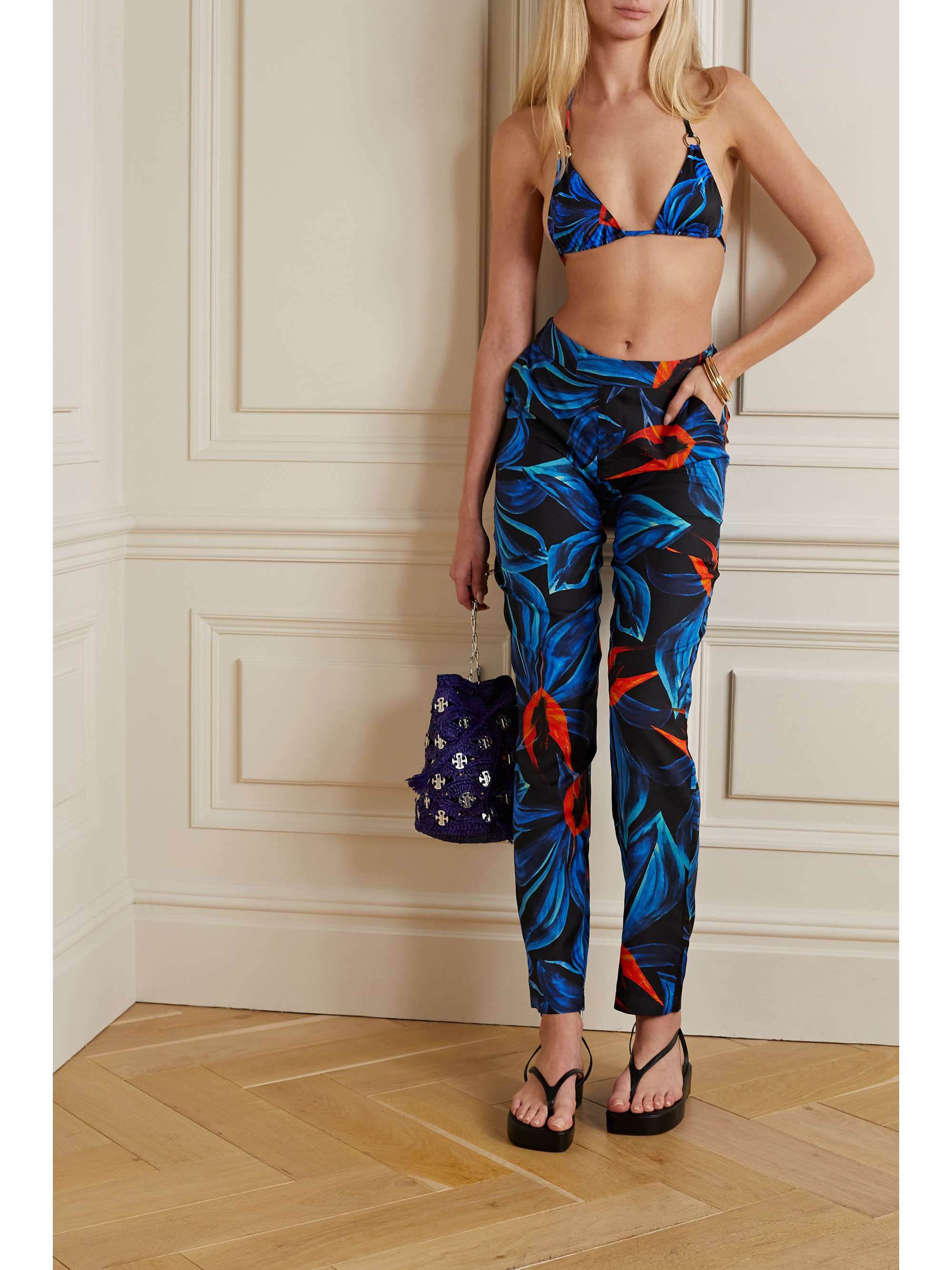 LOUISA BALLOU Embellished printed recycled bikini top