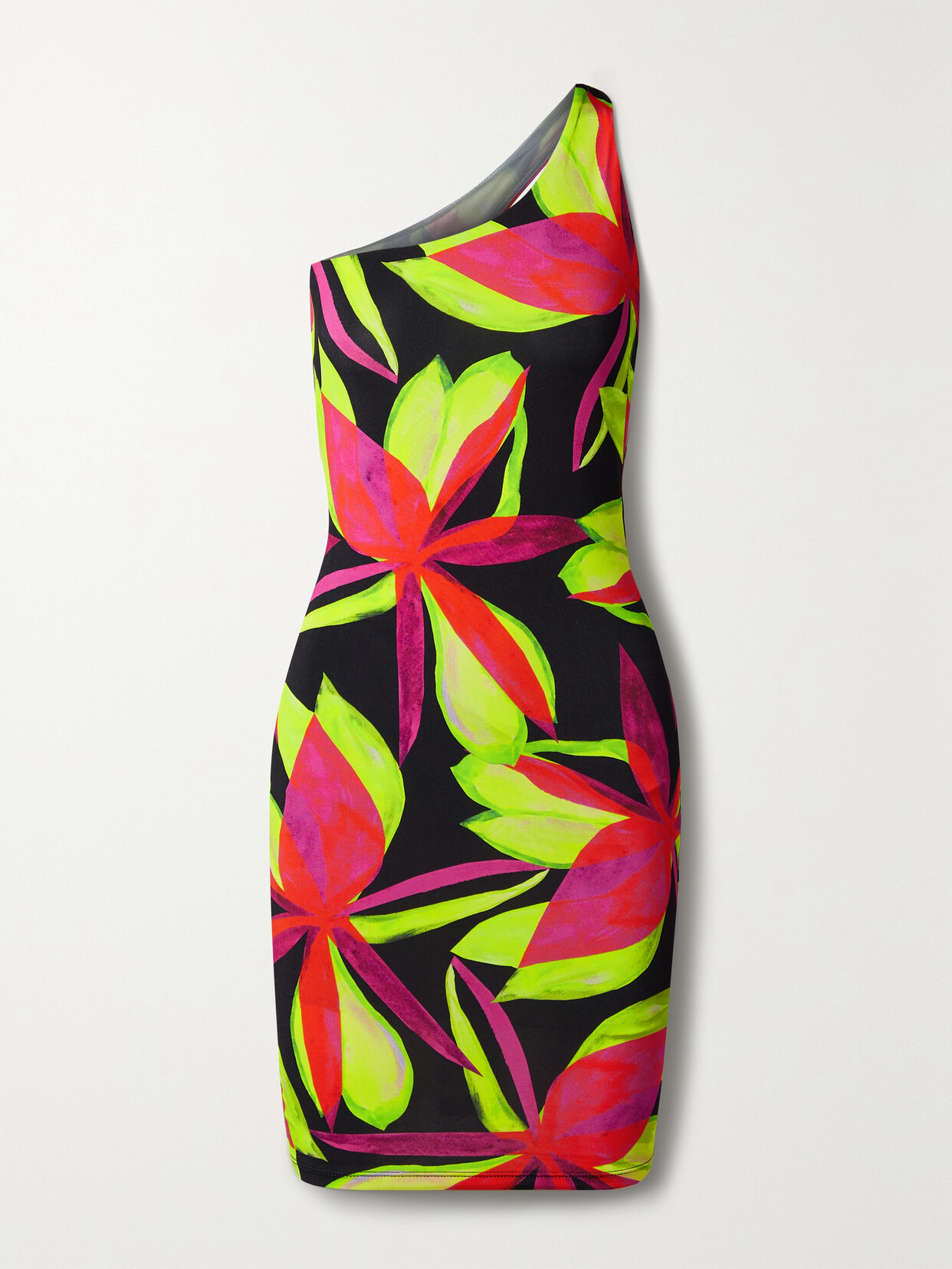 LOUISA BALLOU ONE-SHOULDER FLORAL-PRINT STRETCH-JERSEY MINI DRESS