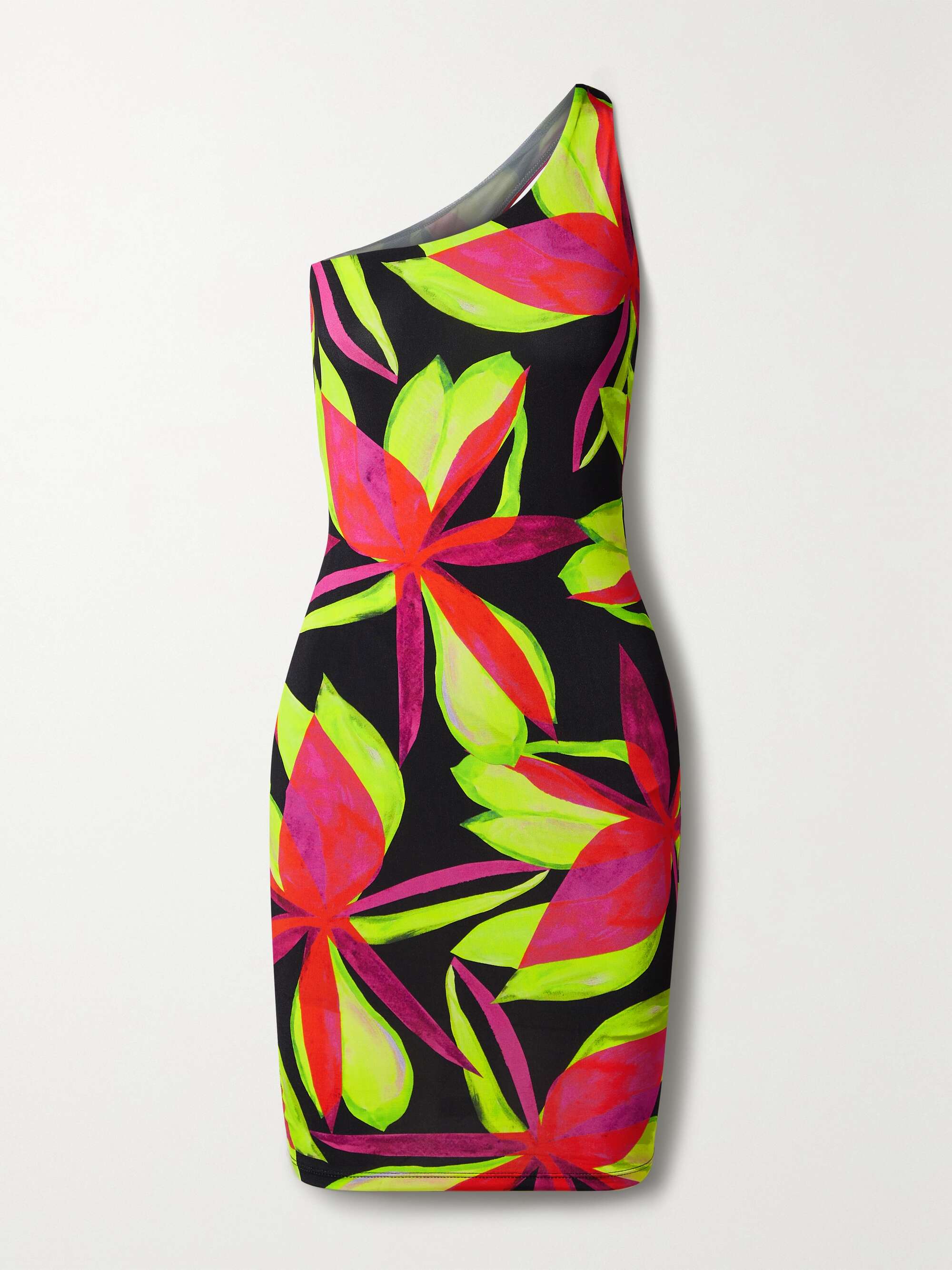 LOUISA BALLOU One shoulder floral print stretch jersey mini dress
