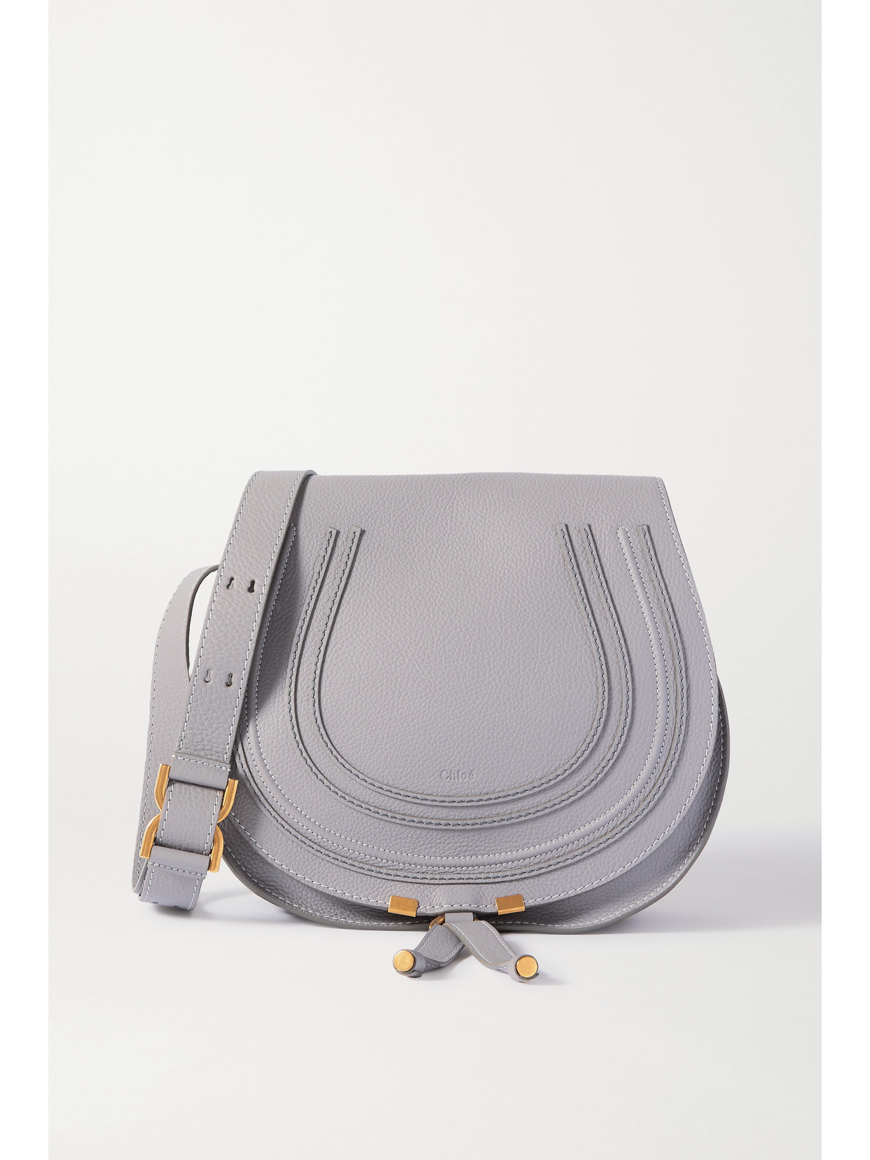 Chloé Marcie Medium Textured-leather Shoulder Bag In Gray