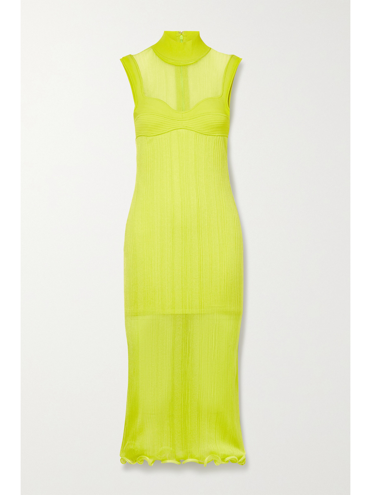 Hervé Léger - Layered Ribbed Tulle And Stretch-knit Midi Dress - Yellow