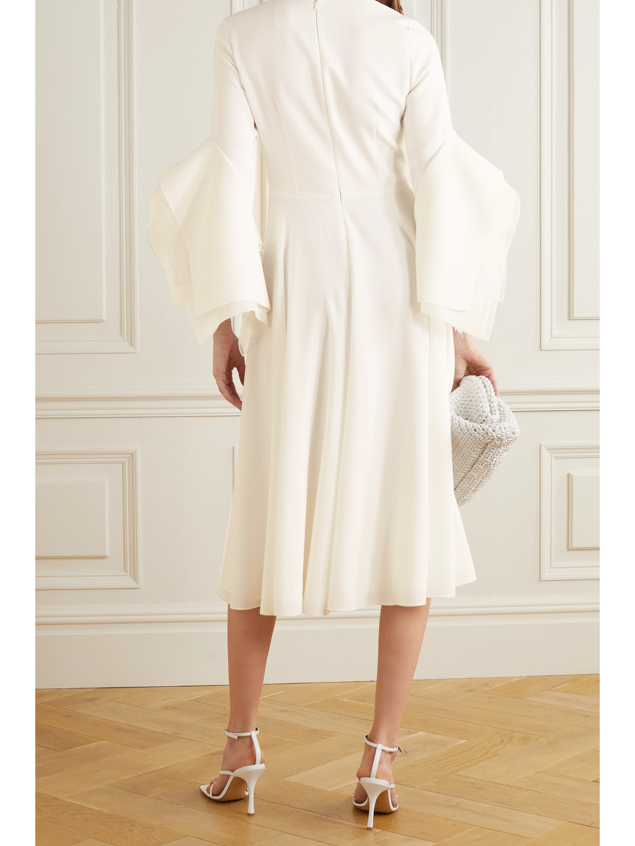 Shop Roksanda Ayres Silk Organza-trimmed Crepe Midi Dress In Ivory