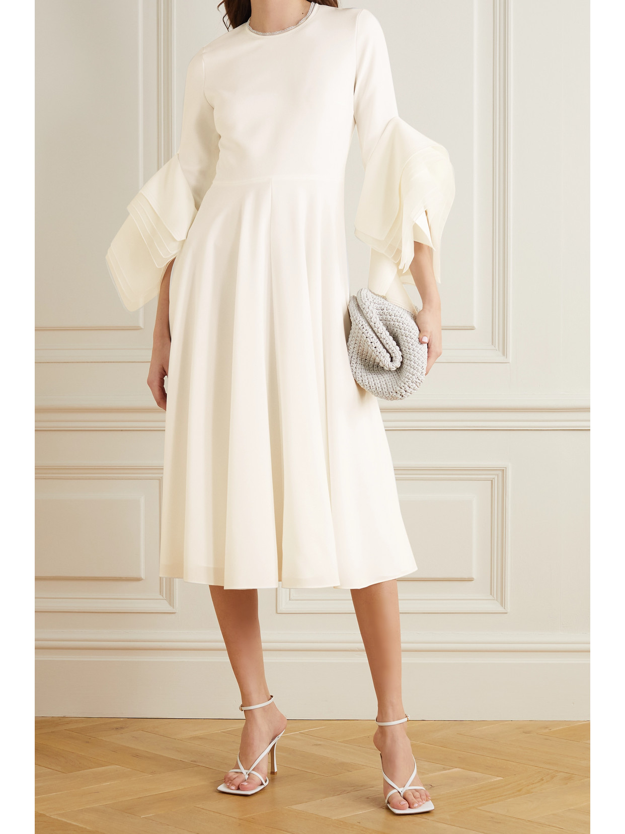 Shop Roksanda Ayres Silk Organza-trimmed Crepe Midi Dress In Ivory