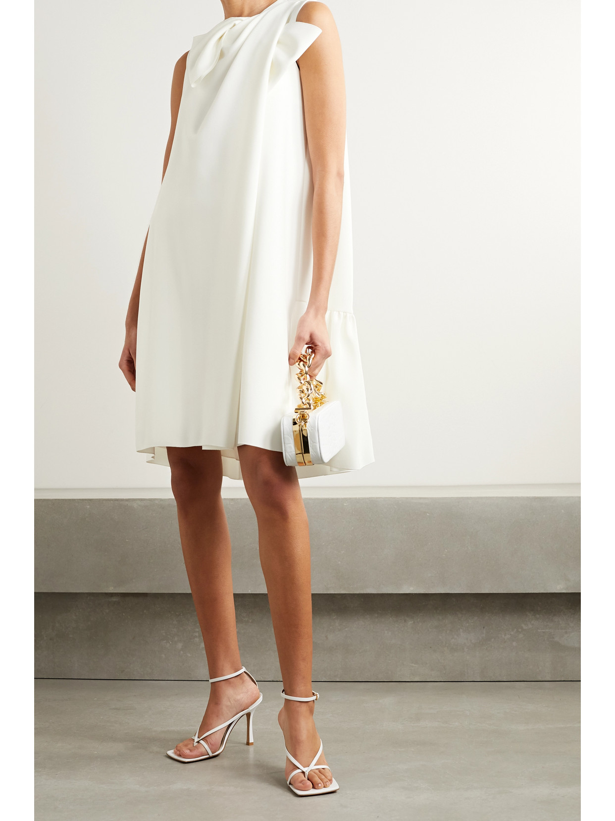 Shop Roksanda Selena Bow-embellished Crepe Mini Dress In Ivory