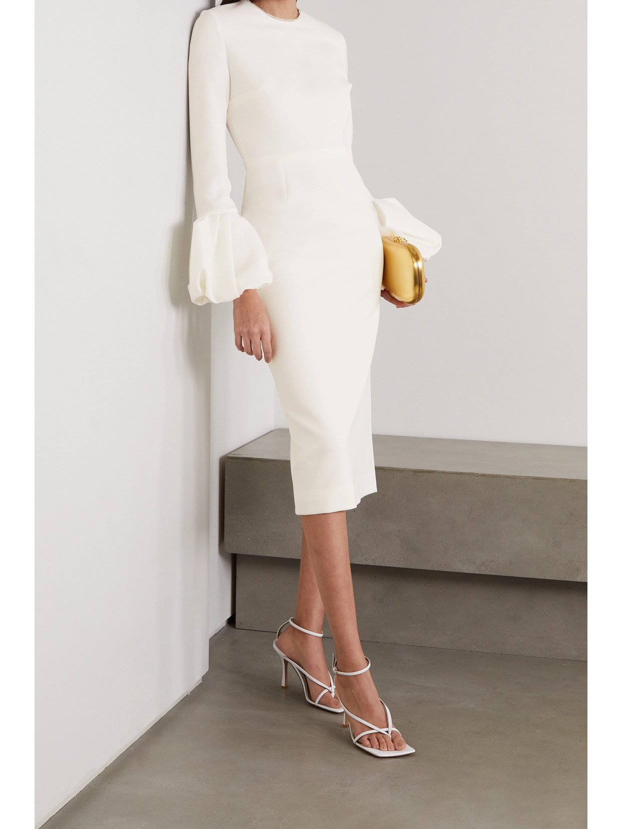 Roksanda Lena Tulle-trimmed Cady Midi Dress In Ivory