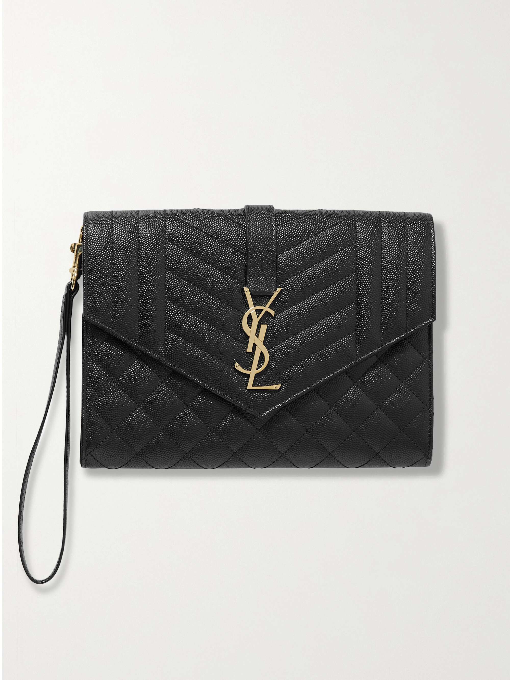 SAINT LAURENT Envelope quilted textured-leather pouch | NET-A-PORTER