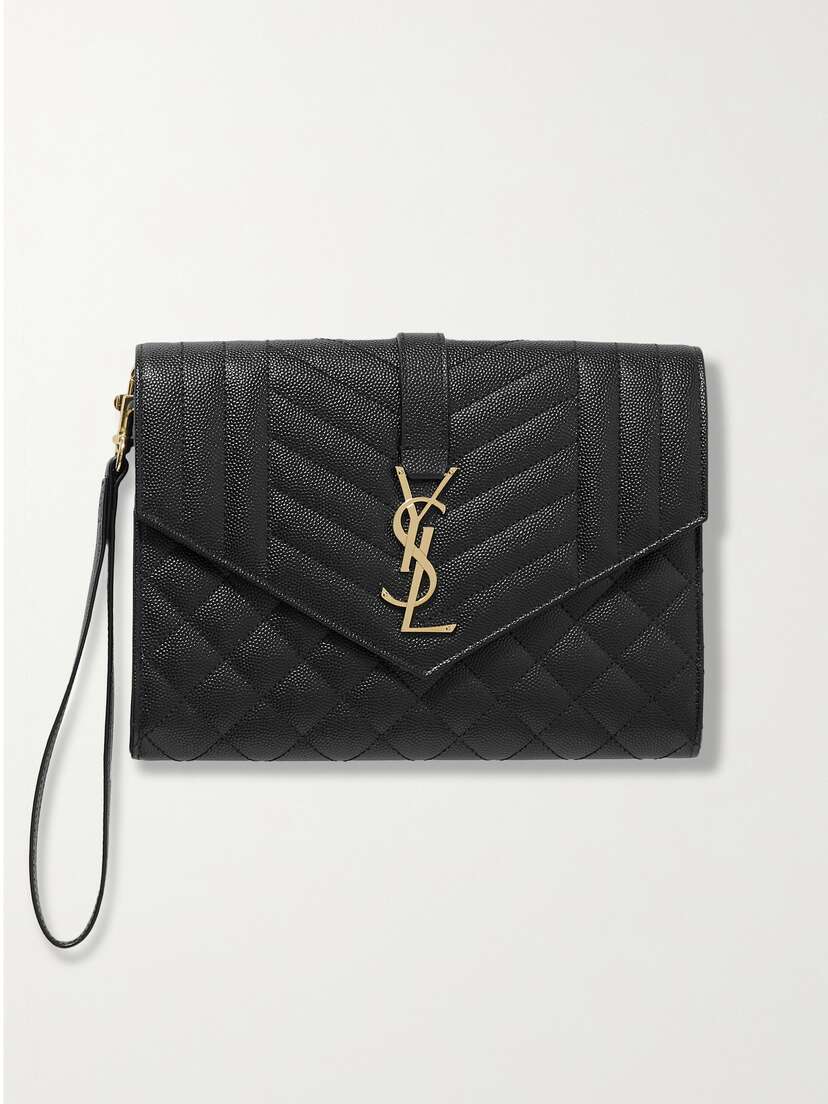 Saint Laurent Envelope Quilted Textured-leather Pouch