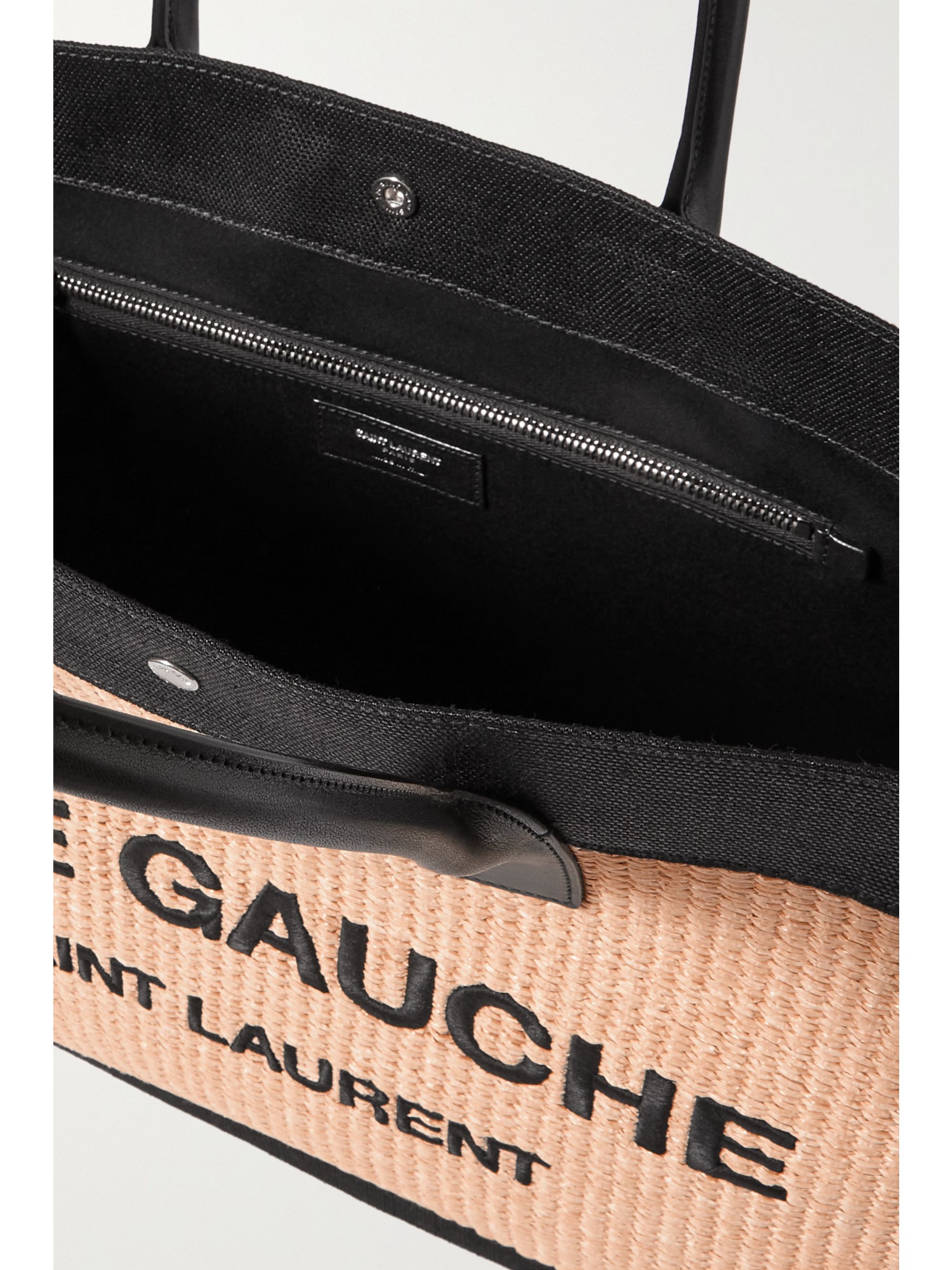 浅褐色noe 皮革边饰刺绣人造编织草帆布手提包 Net A Porter Saint Laurent Net A Porter