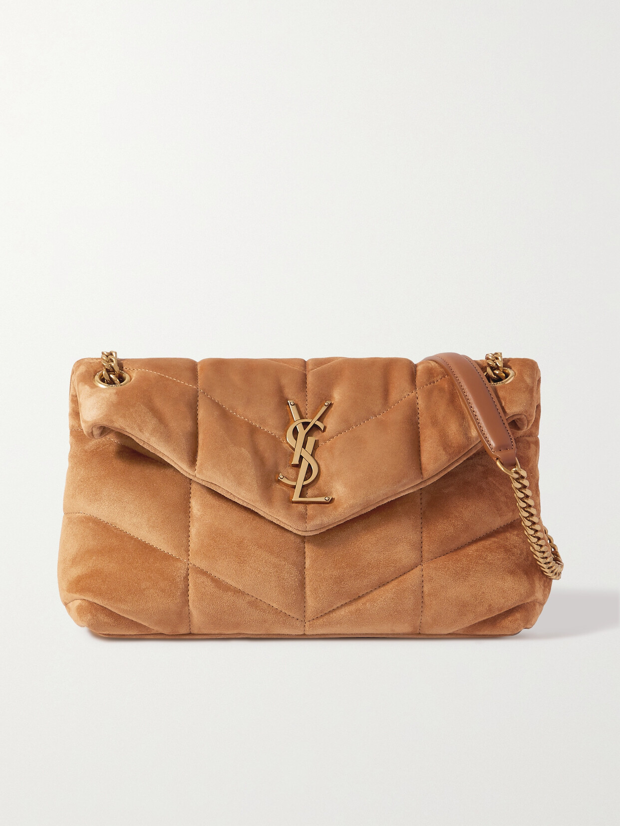 Saint Laurent Loulou Puffer Small Quilted Suede Shoulder Bag In Cinn,cinn