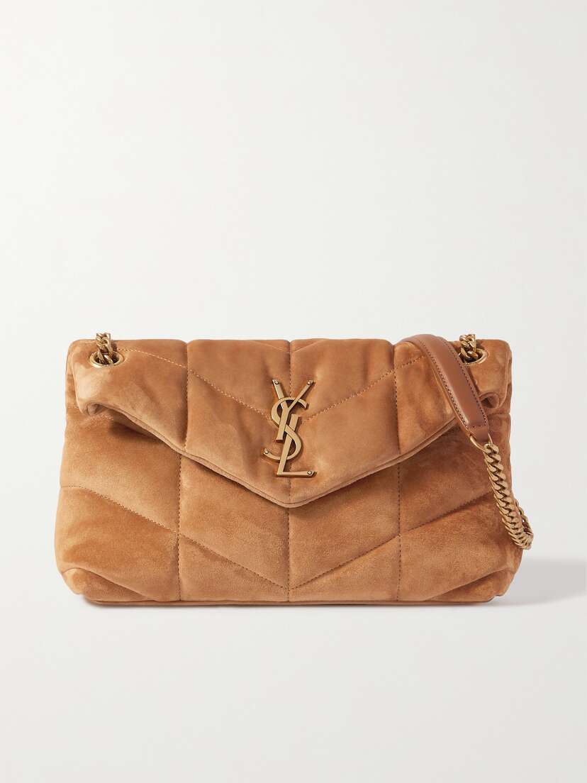 Saint Laurent Puffer Small Quilted Suede Shoulder Bag