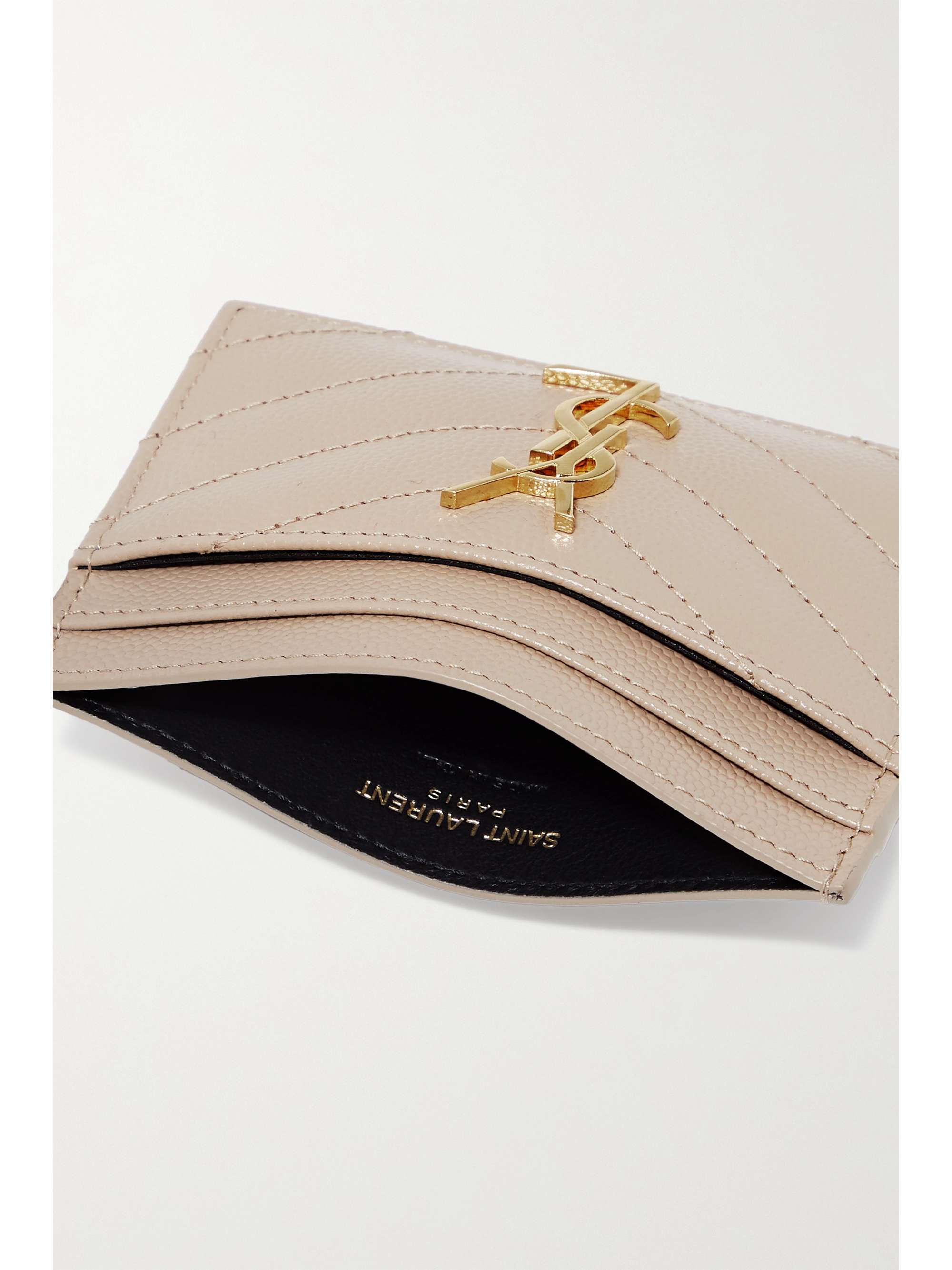 SAINT LAURENT, Logo-Appliquéd Pebble-Grain Leather Cardholder, Men, Neutrals