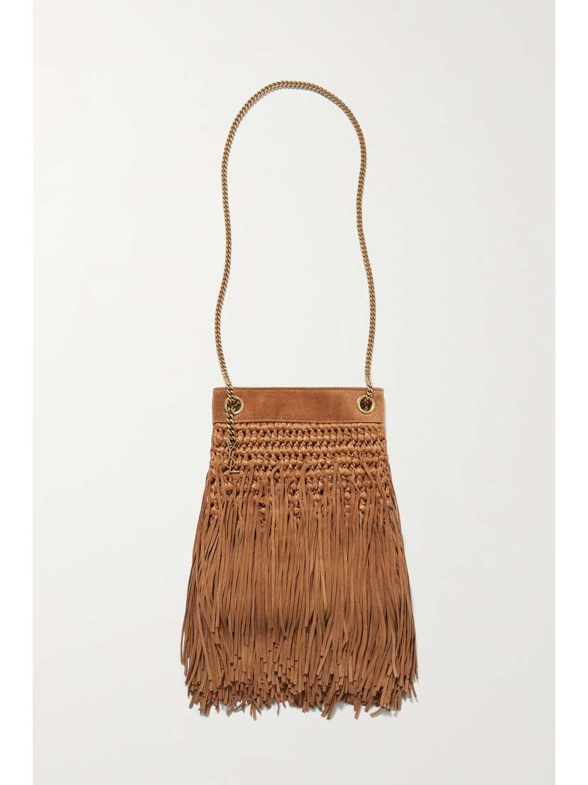 Saint Laurent Grace Small Suede-trimmed Raffia Shoulder Bag - - One size