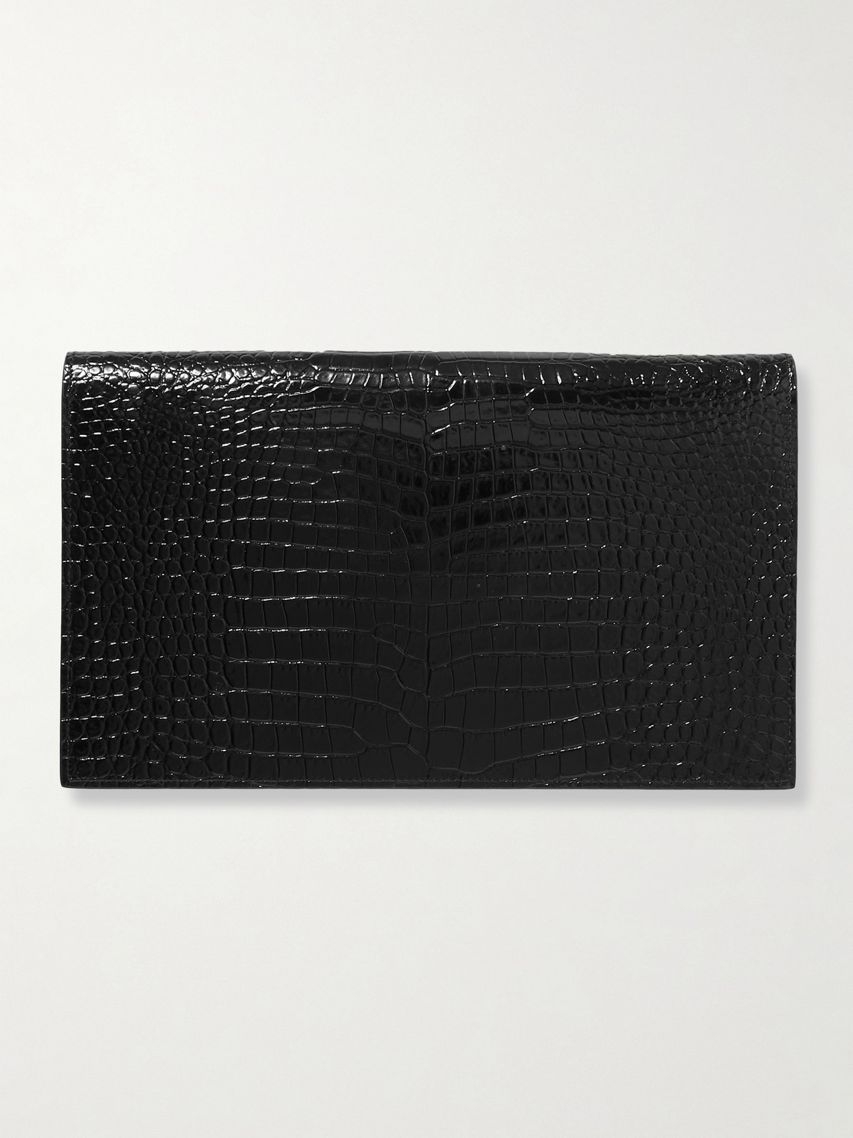 Shop Saint Laurent Uptown Croc-effect Patent-leather Pouch In Black