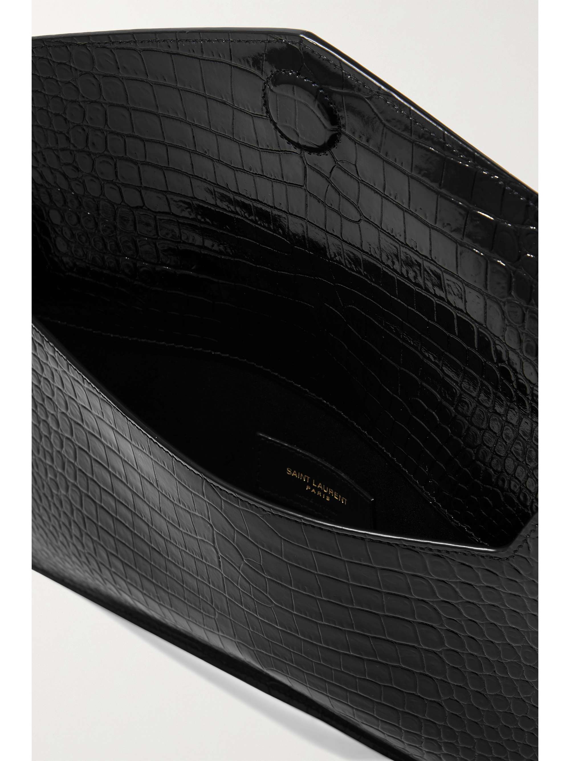 Black Uptown YSL-plaque croc-effect leather clutch bag, Saint Laurent