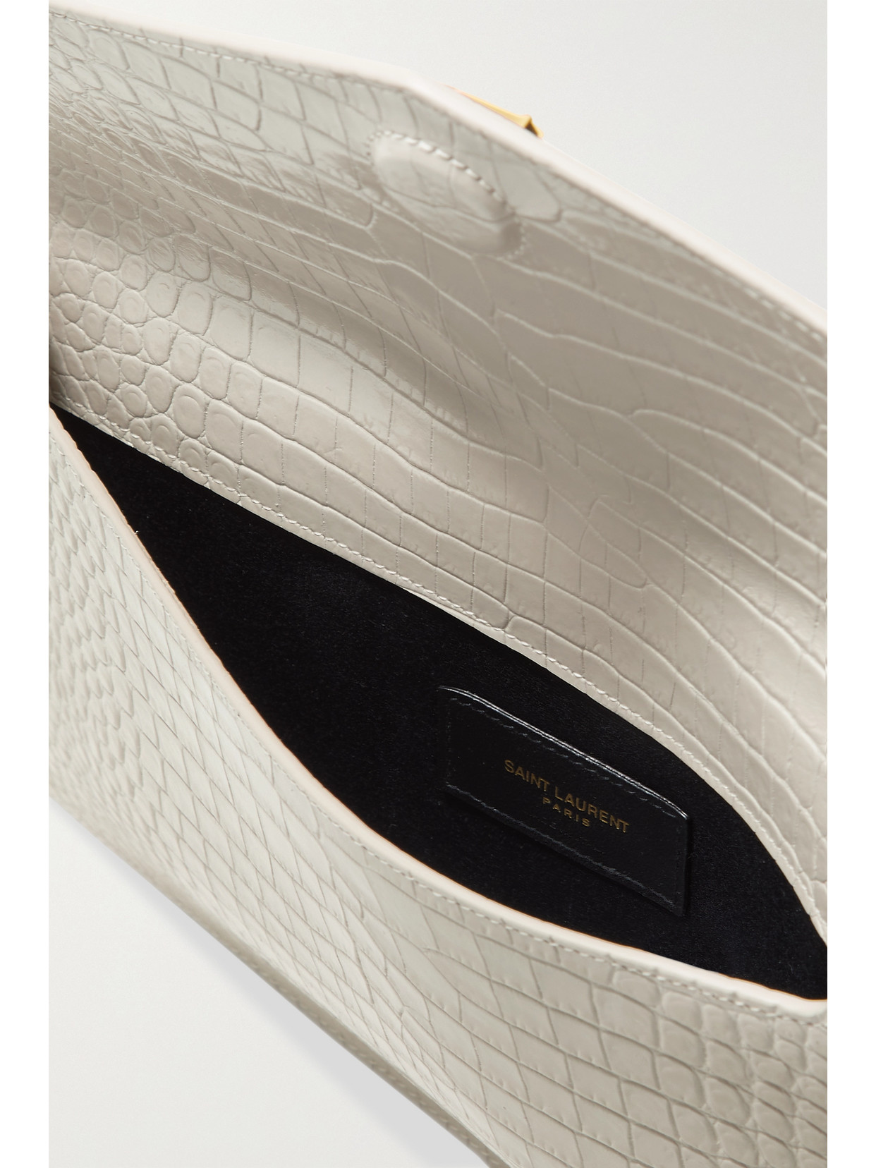 Shop Saint Laurent Uptown Croc-effect Leather Pouch In Off-white