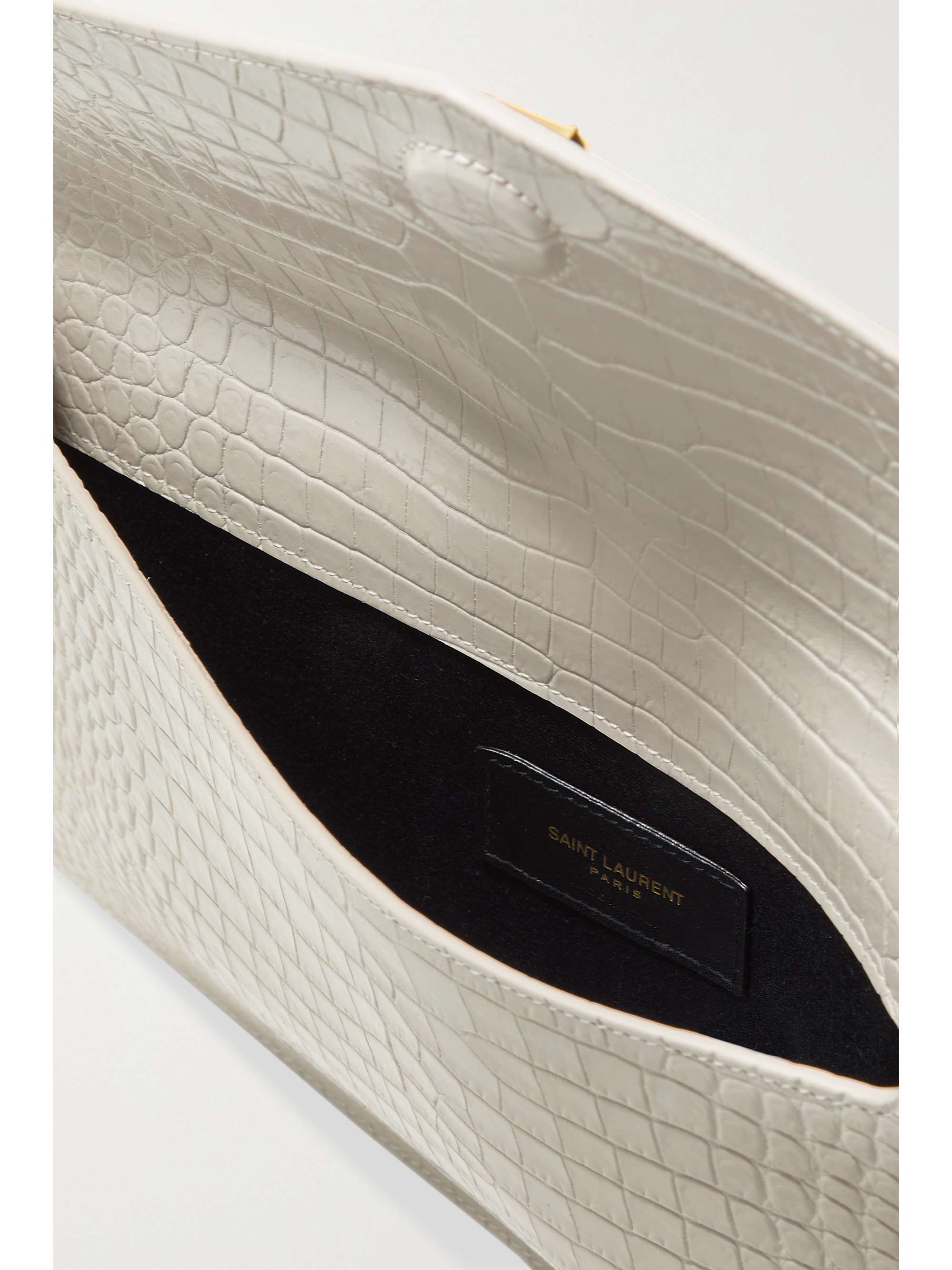 Saint Laurent Ysl UPTOWN POUCH IN CROCODILE-EMBOSSED SHINY LEATHER In Crema  Soft