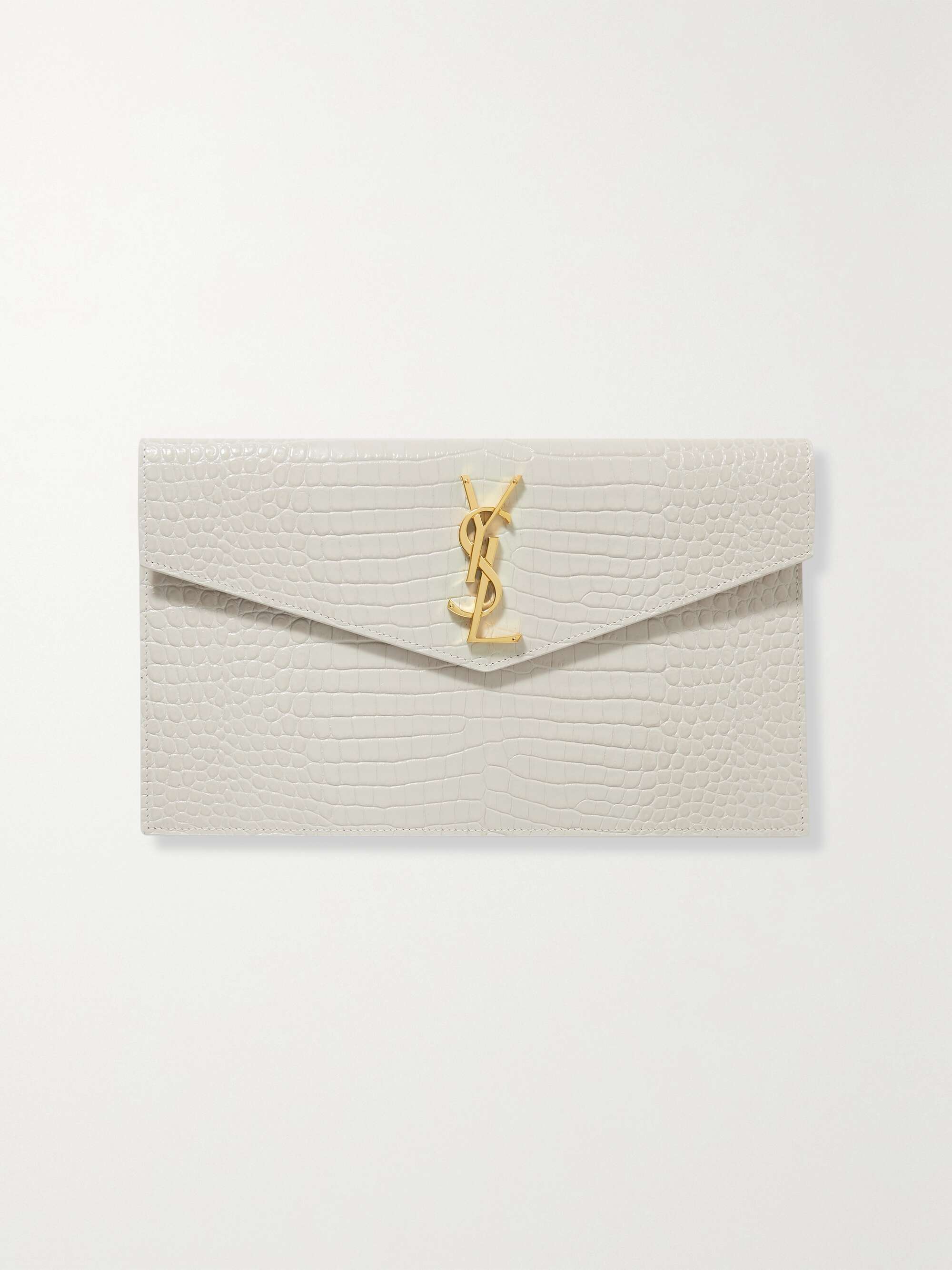 Uptown leather clutch bag Saint Laurent White in Leather - 32827617