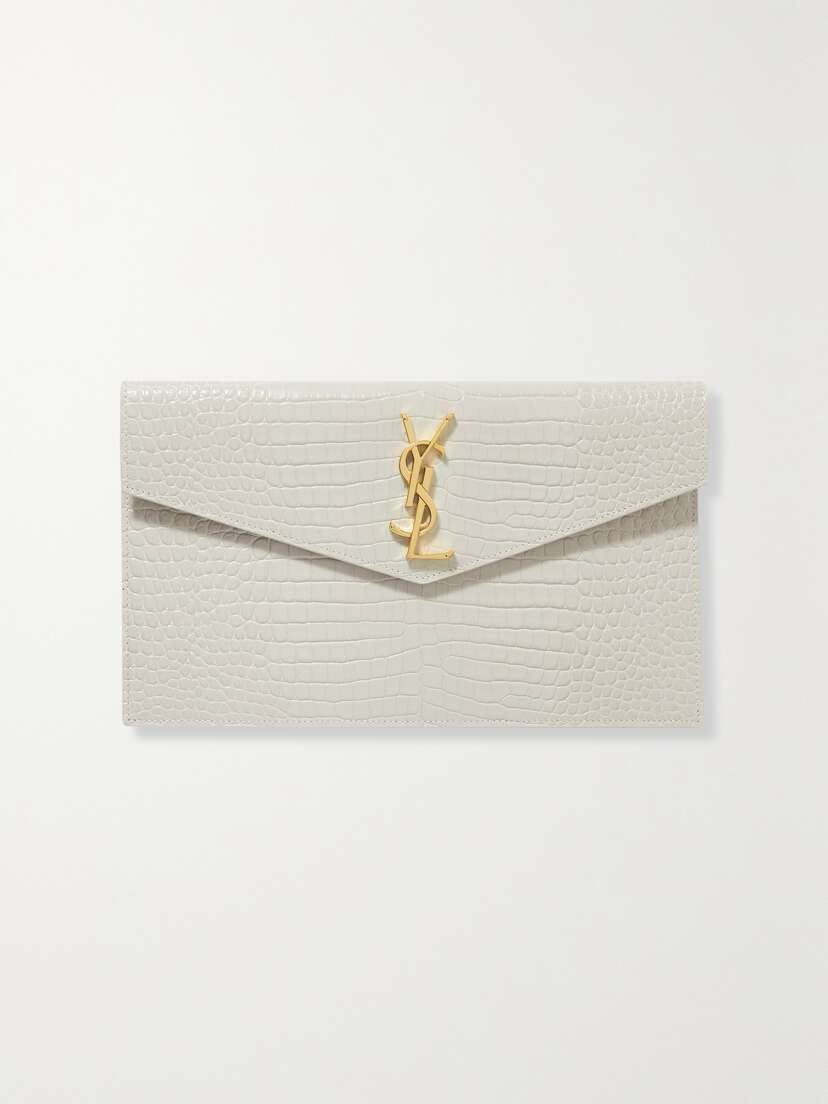 Saint Laurent Uptown Croc-effect Leather Pouch