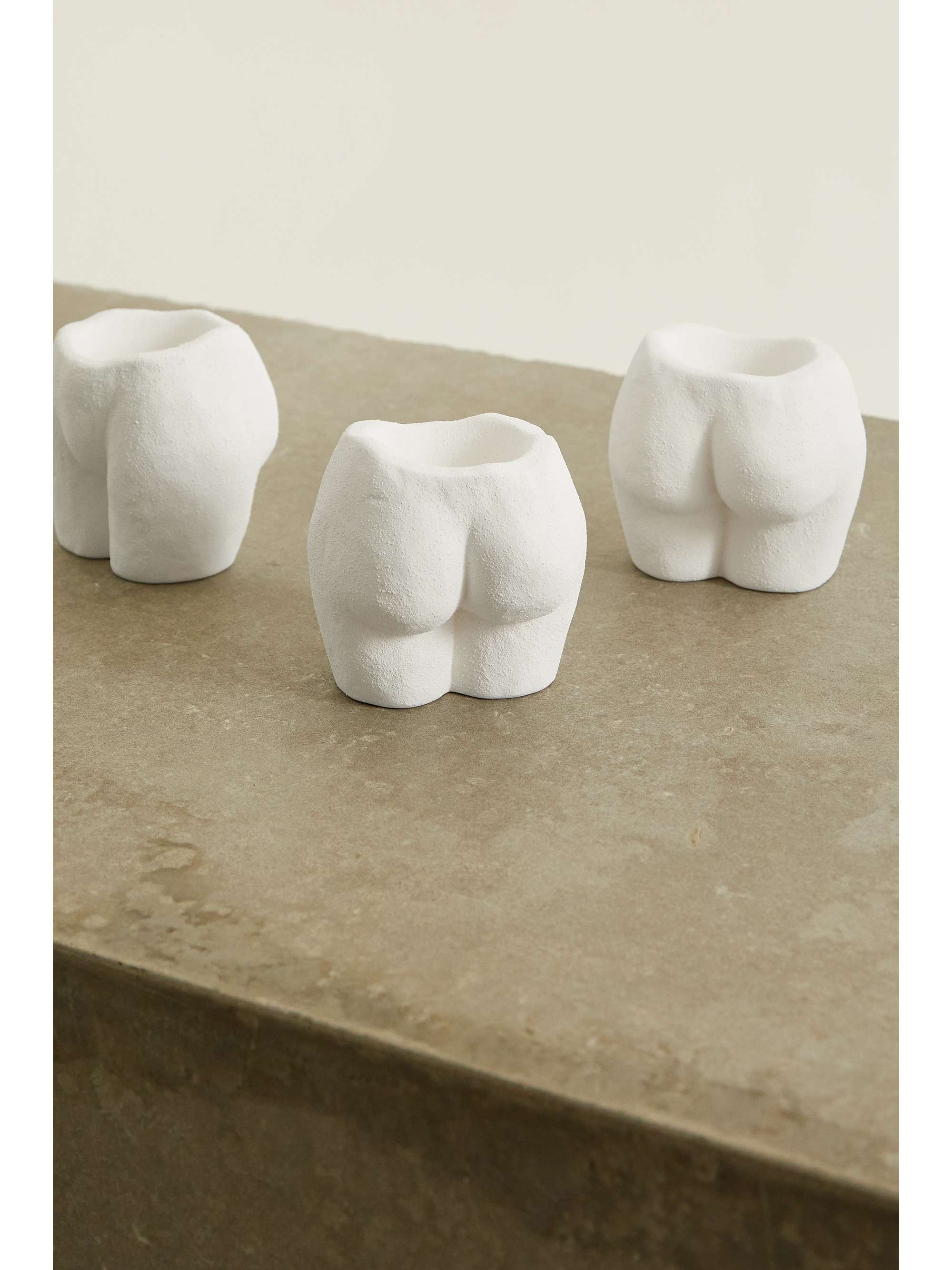 ANISSA KERMICHE Rock Bottom set of three ceramic tea light holders